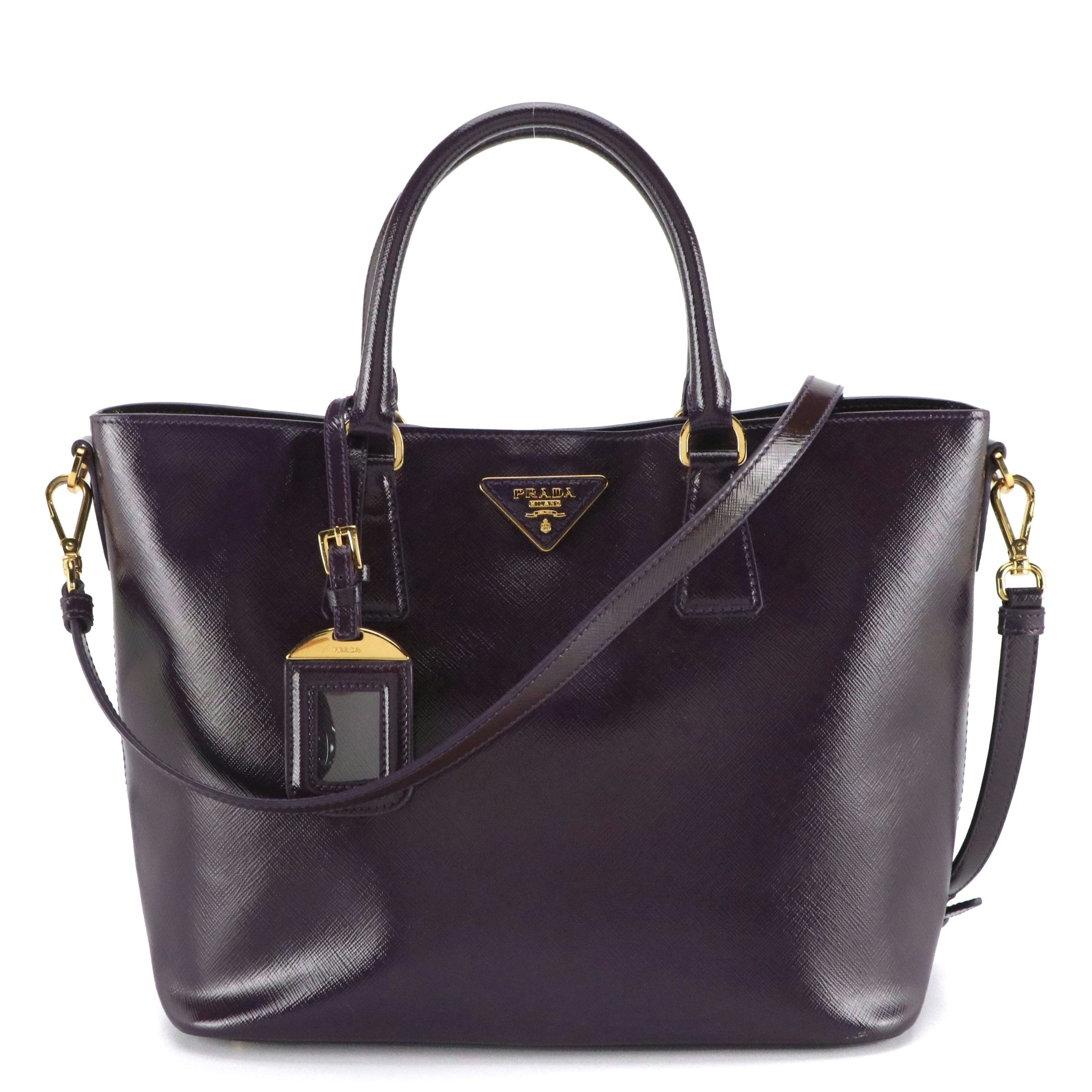 Prada Two-Way Shopper Tote in Purple Vernice Saffiano Lux Leather