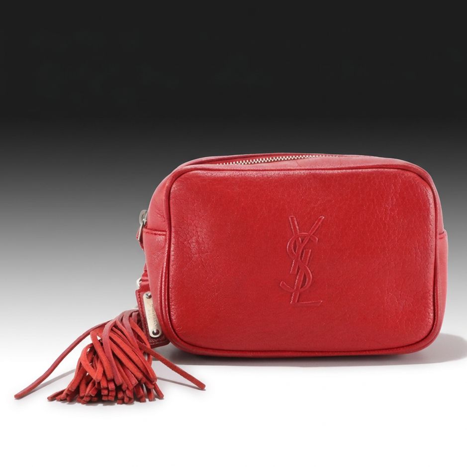 Saint Laurent YSL Lou Camera Belt Bag in Red Goatskin Leather with Tassel Charm
