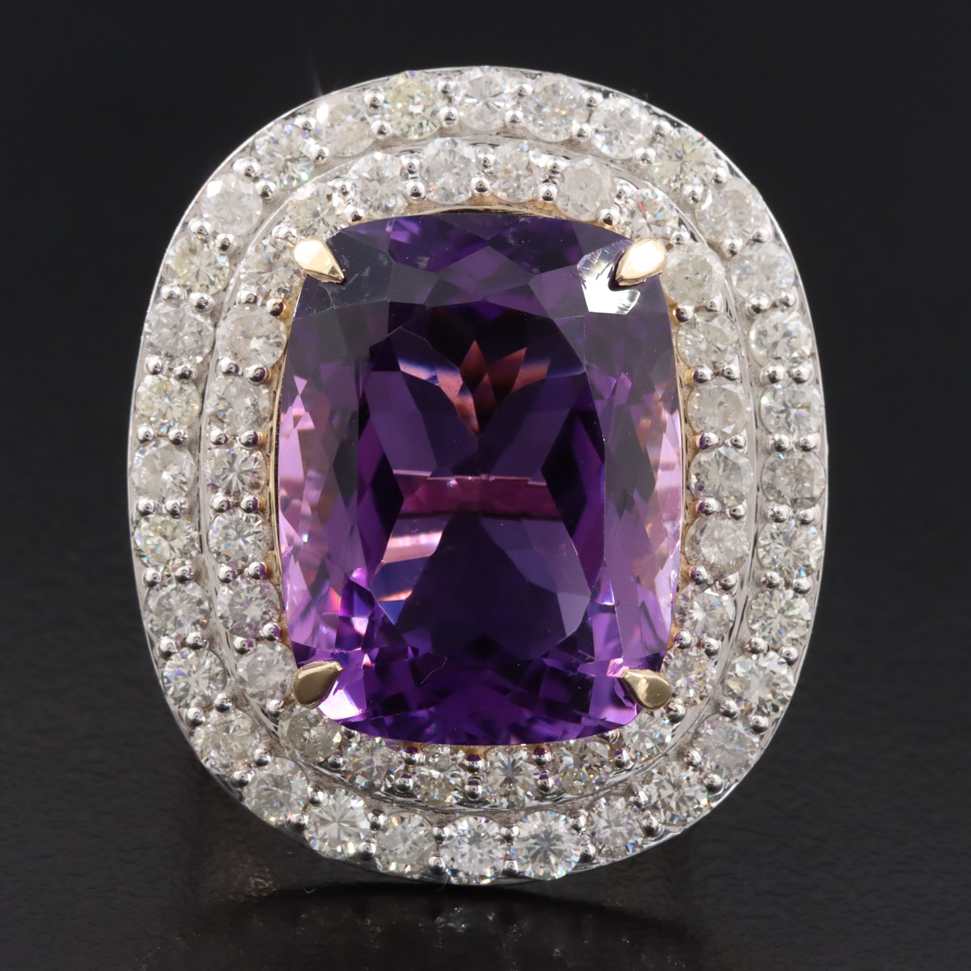 14K 20.75 CT Amethyst and 3.68 CTW Diamond Double Halo Ring