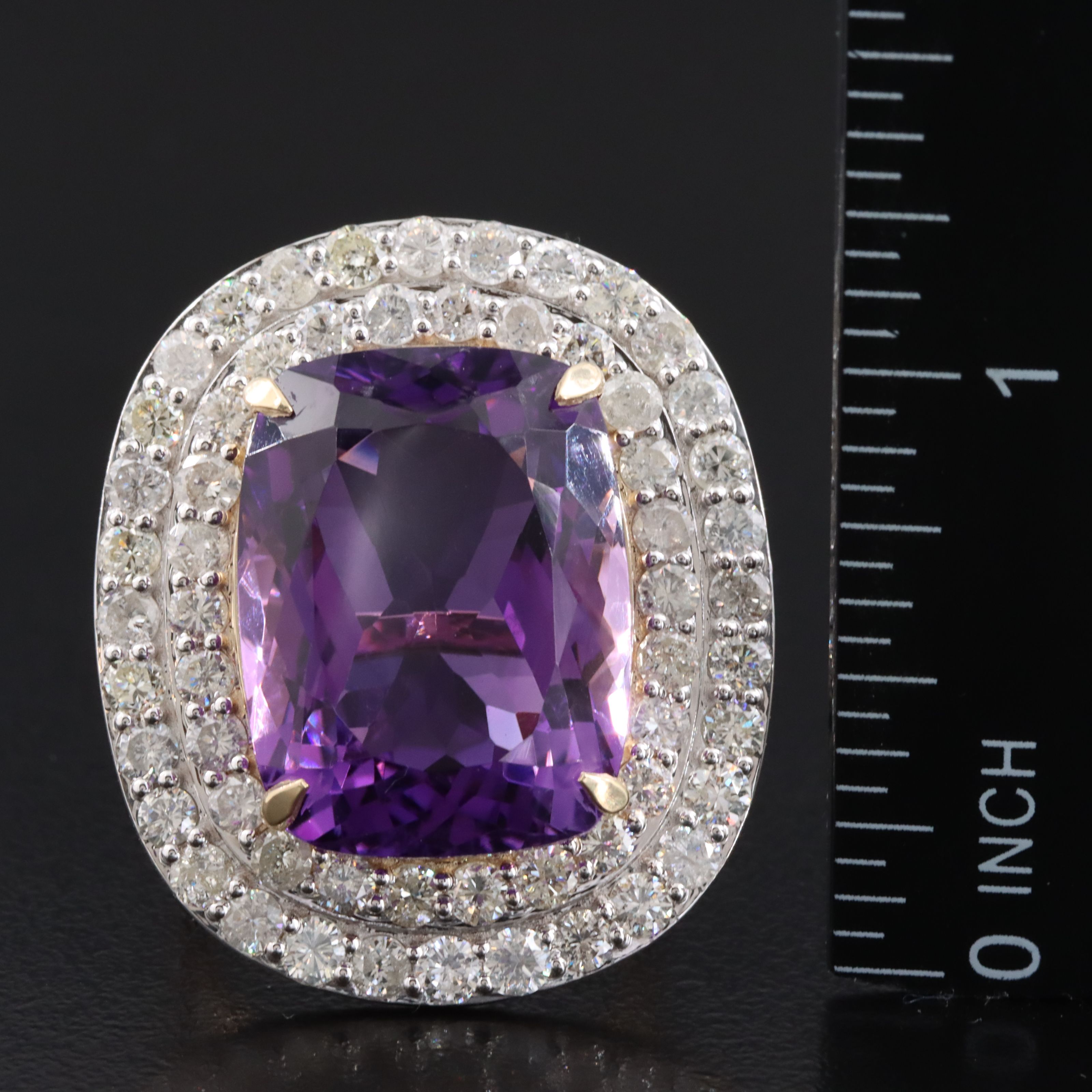 14K 20.75 CT Amethyst and 3.68 CTW Diamond Double Halo Ring