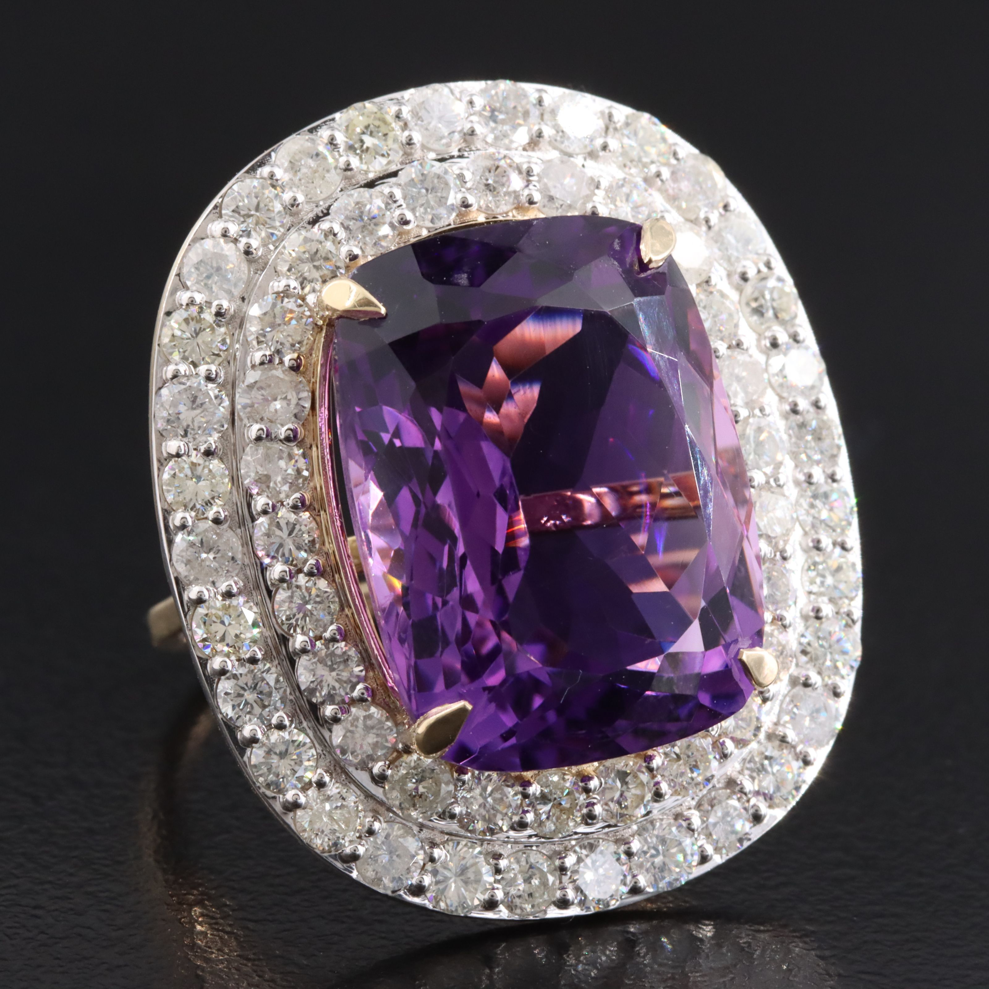 14K 20.75 CT Amethyst and 3.68 CTW Diamond Double Halo Ring