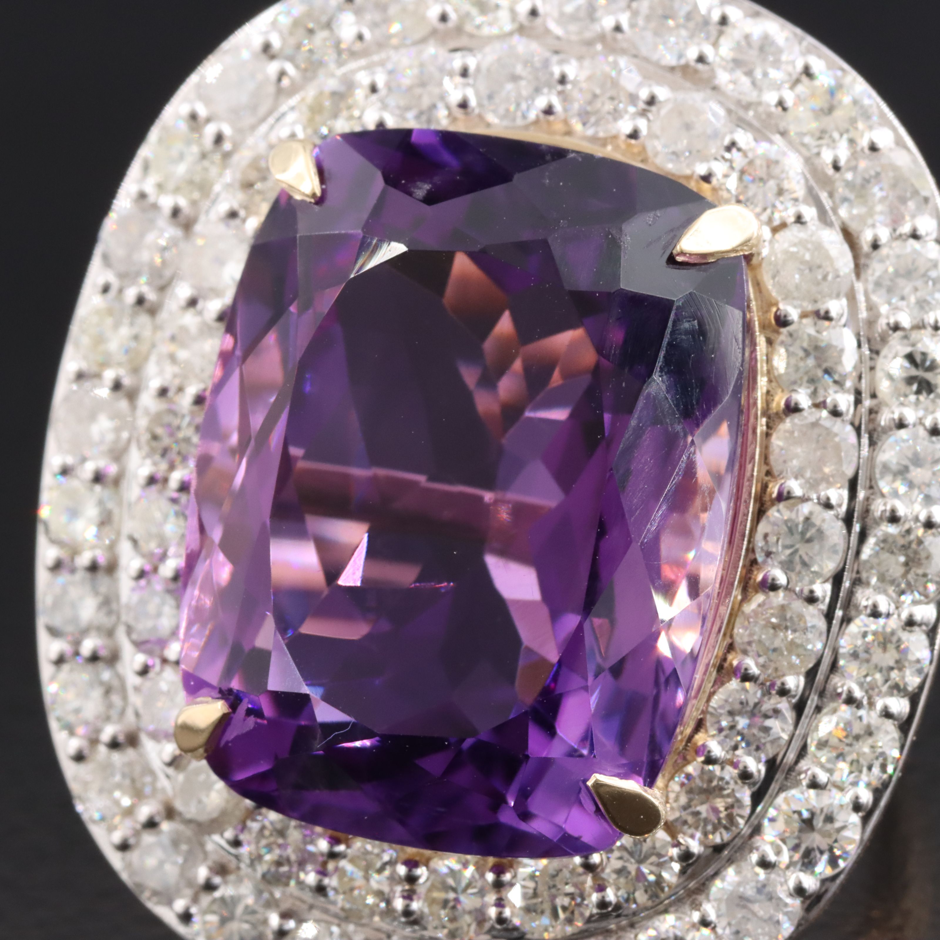 14K 20.75 CT Amethyst and 3.68 CTW Diamond Double Halo Ring