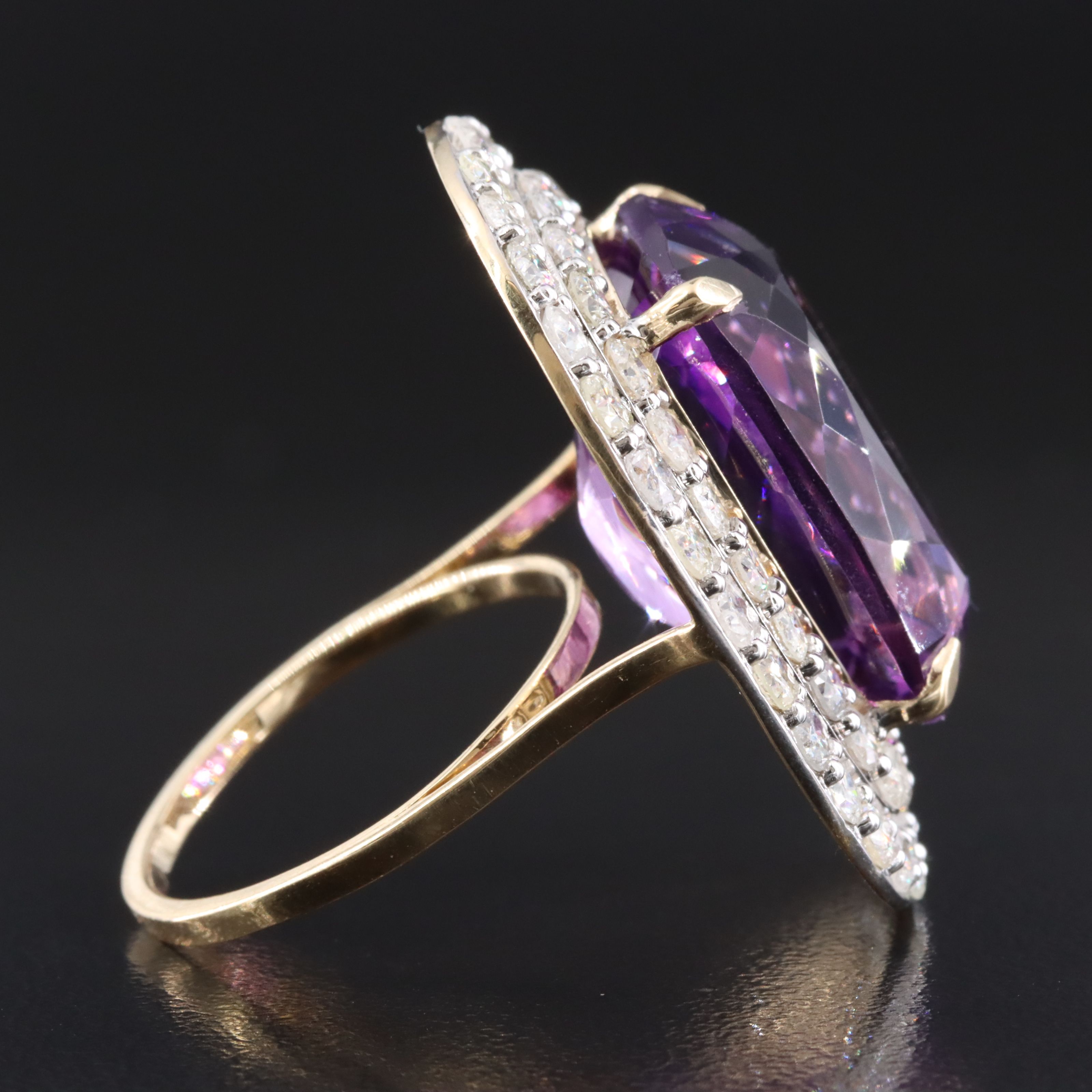 14K 20.75 CT Amethyst and 3.68 CTW Diamond Double Halo Ring