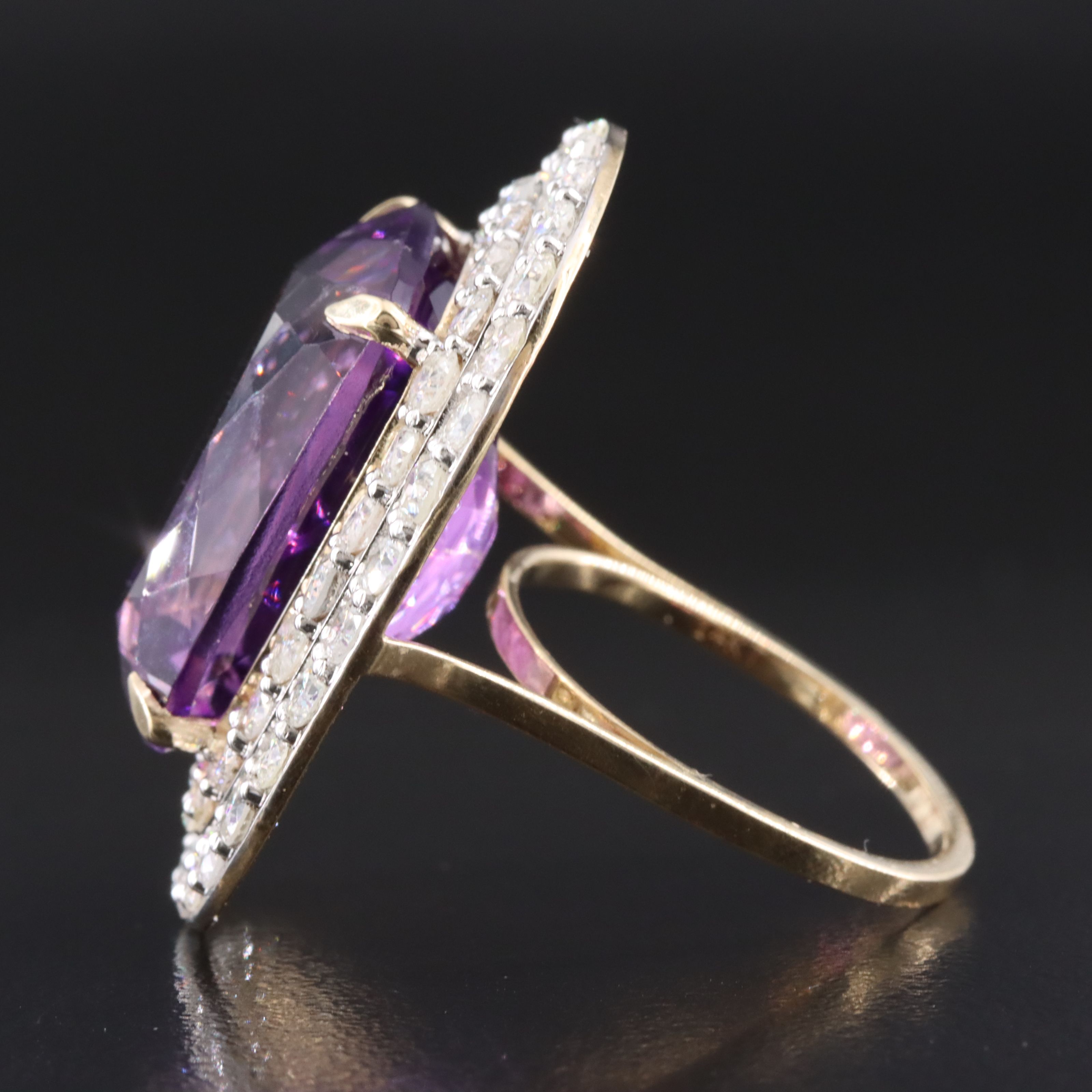 14K 20.75 CT Amethyst and 3.68 CTW Diamond Double Halo Ring