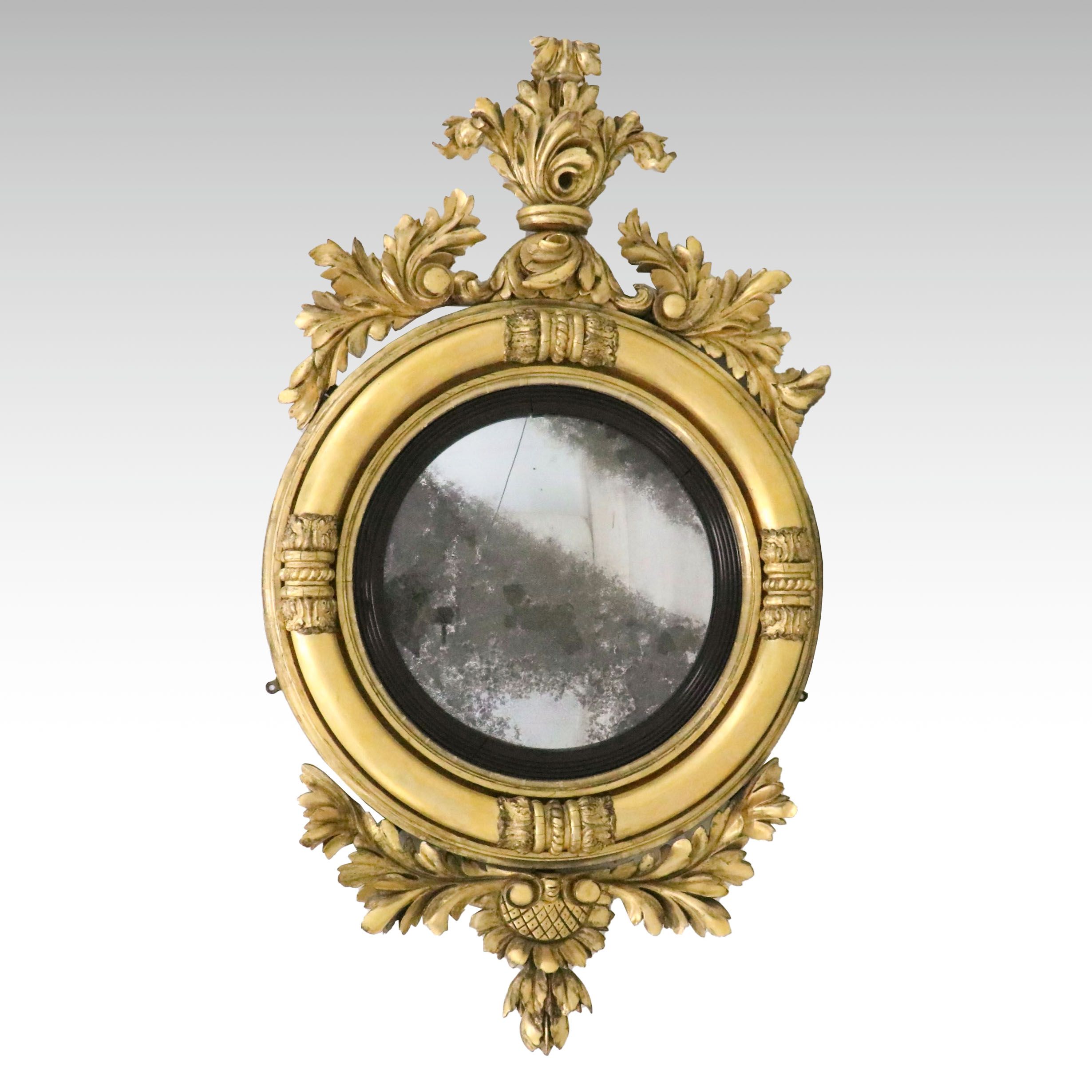 Antique Bull's Eye Giltwood Round Wall Mirror, Early 19th Century