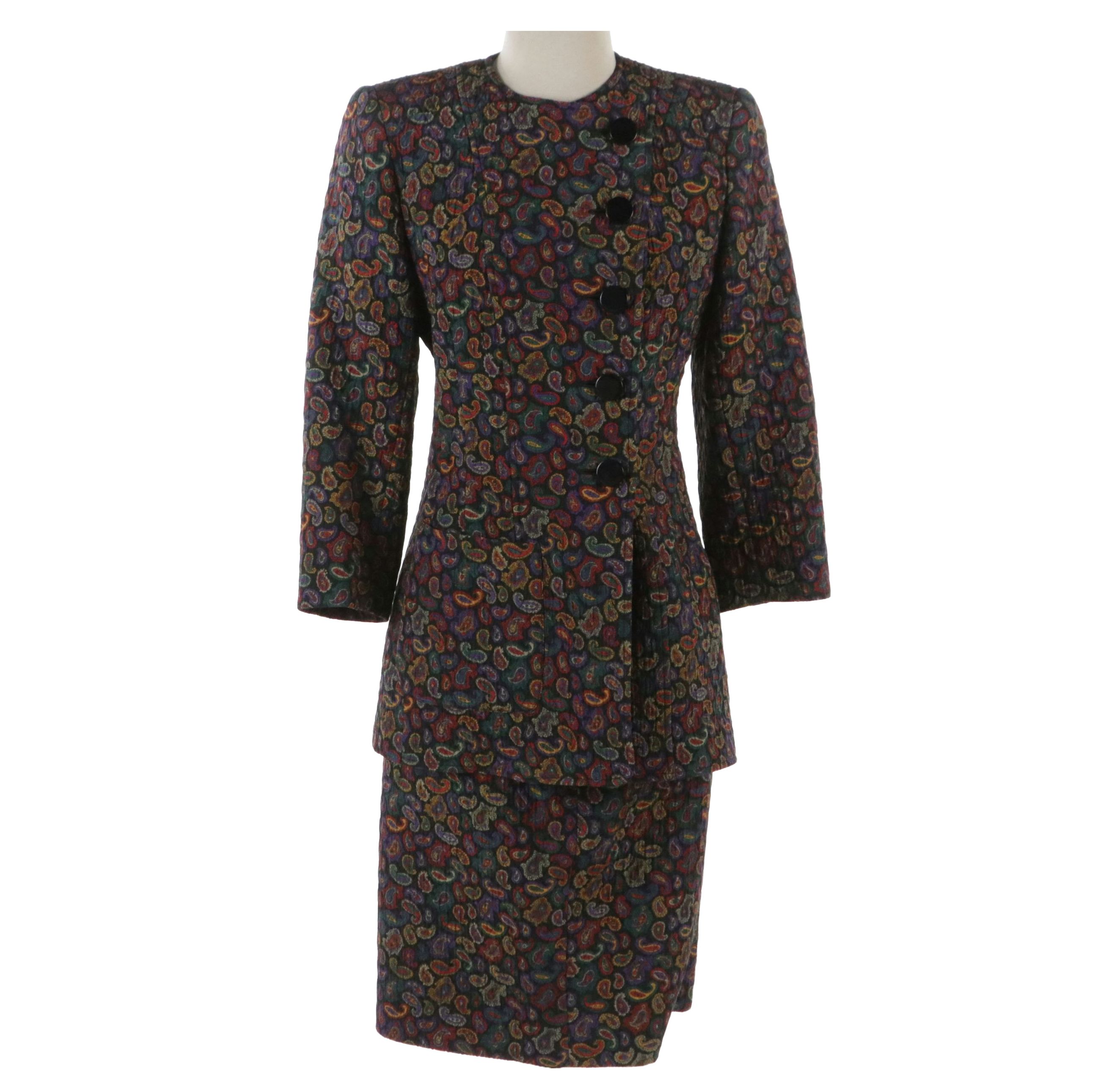 Valentino Garavani Miss V Skirt Suit in Quilted Paisley Wool Blend