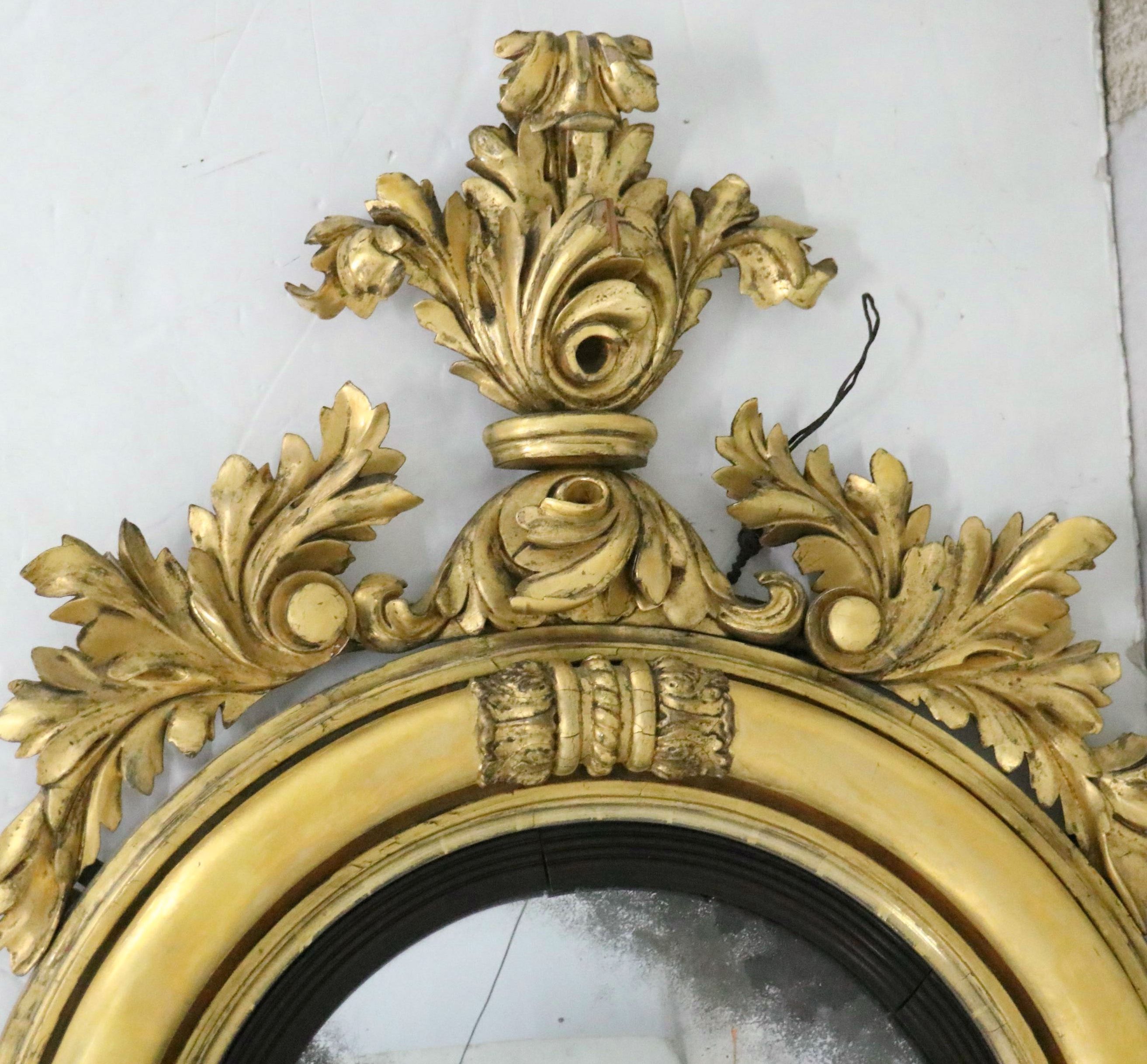 Antique Bull's Eye Giltwood Round Wall Mirror, Early 19th Century
