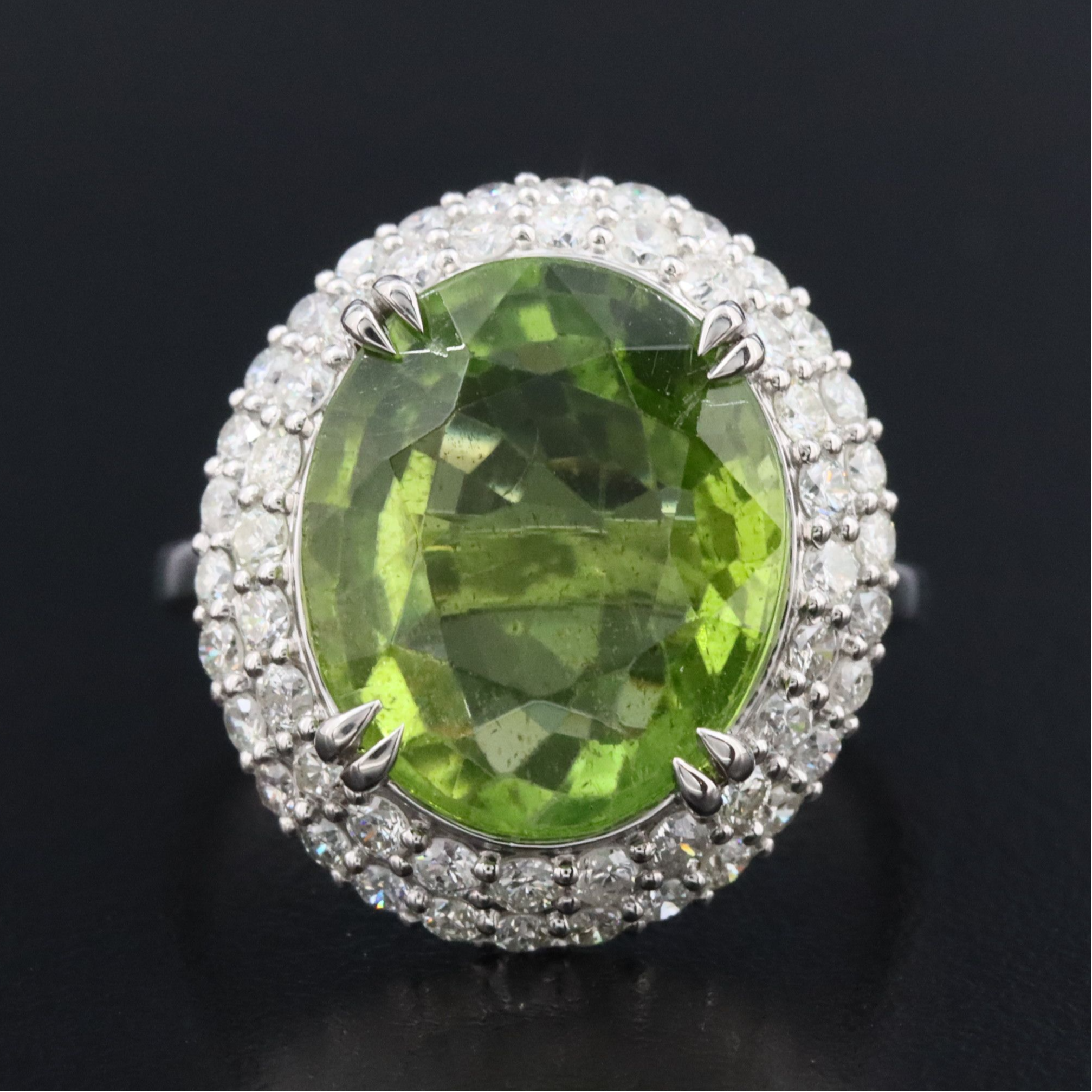 Platinum 8.82 CTW Peridot and 1.11 CTW Diamond Halo ring
