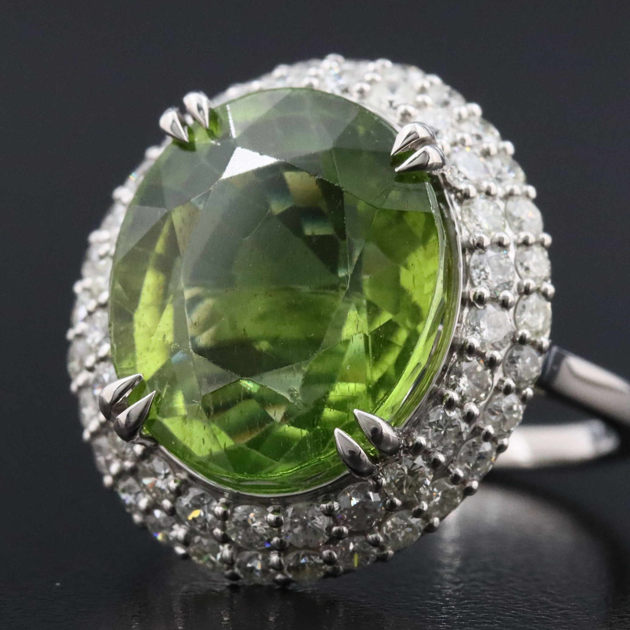 Platinum 8.82 CTW Peridot and 1.11 CTW Diamond Halo ring