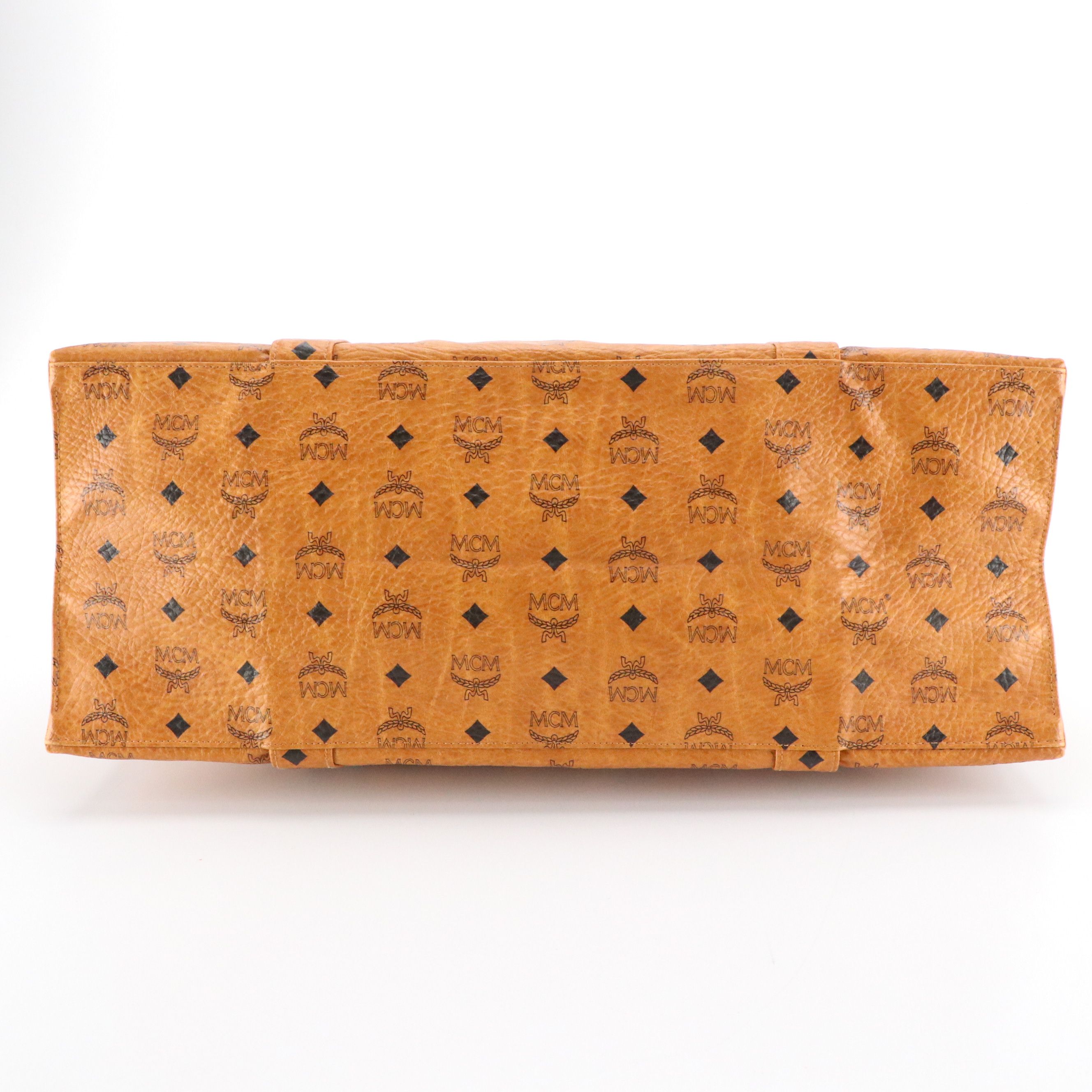 MCM Large Long Handle Zip Tote in Cognac Visetos Canvas