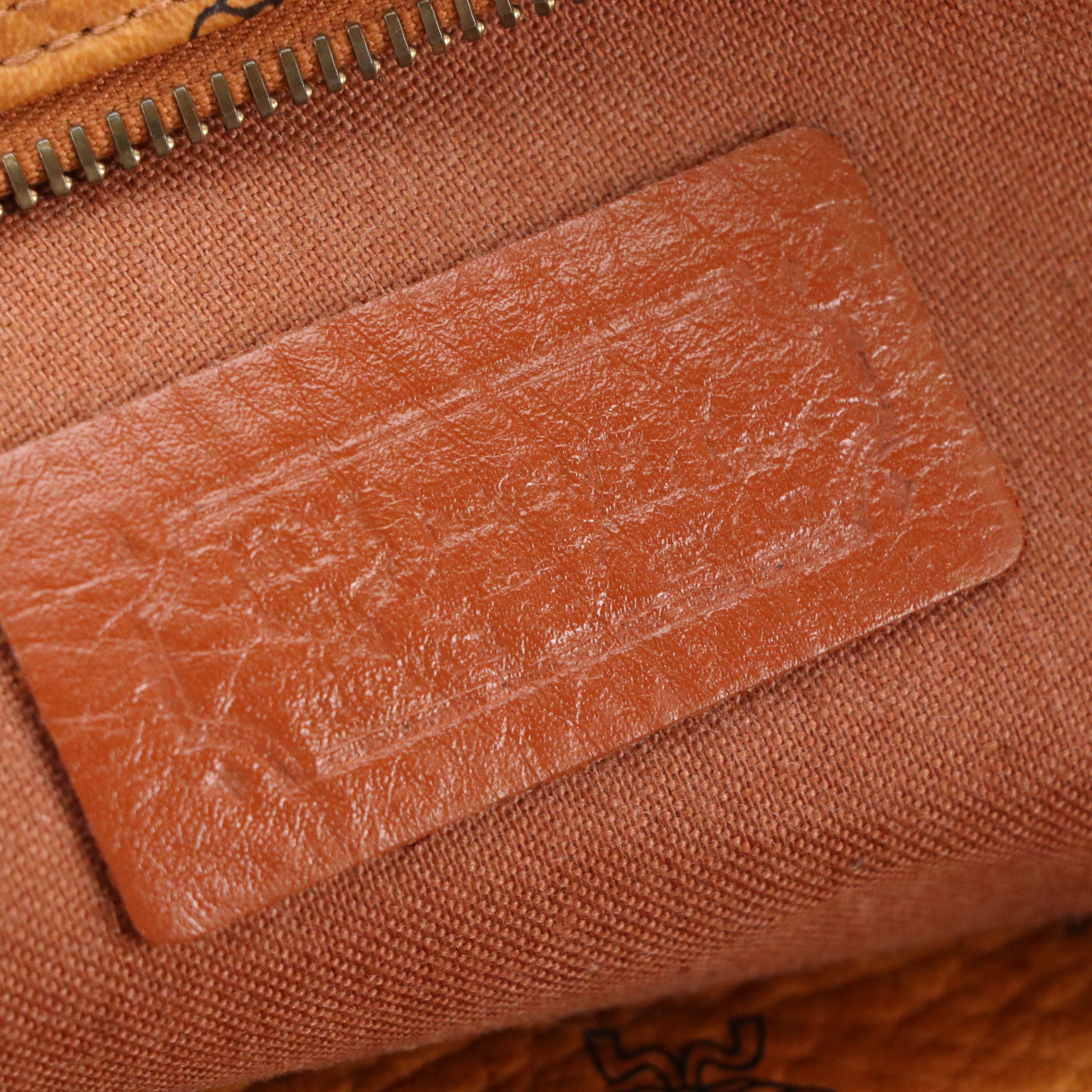 MCM Large Long Handle Zip Tote in Cognac Visetos Canvas