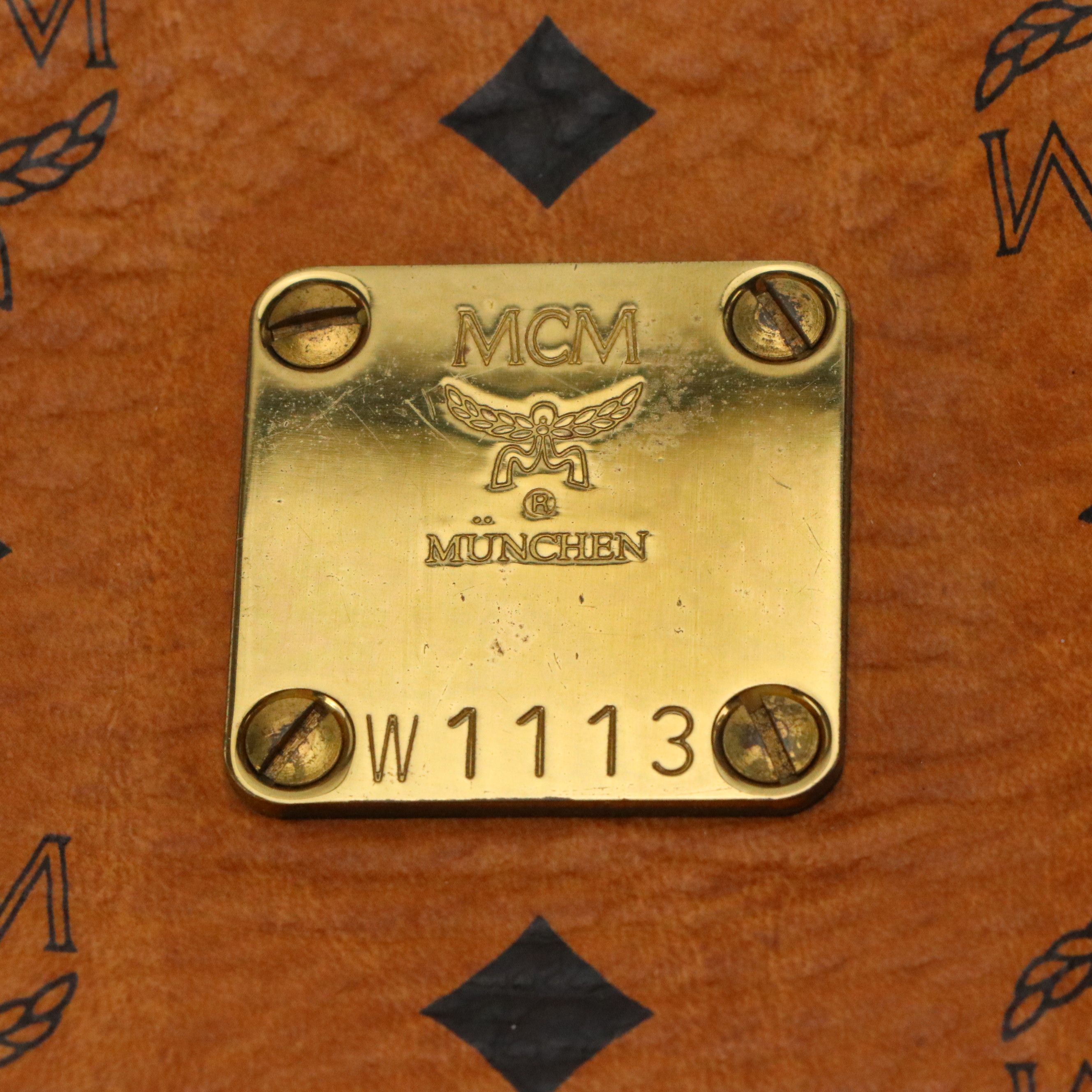 MCM Large Long Handle Zip Tote in Cognac Visetos Canvas