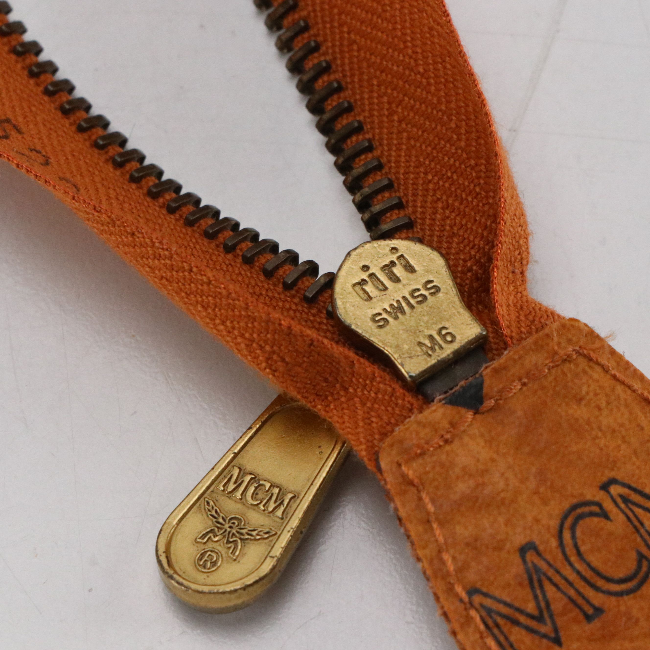 MCM Large Long Handle Zip Tote in Cognac Visetos Canvas