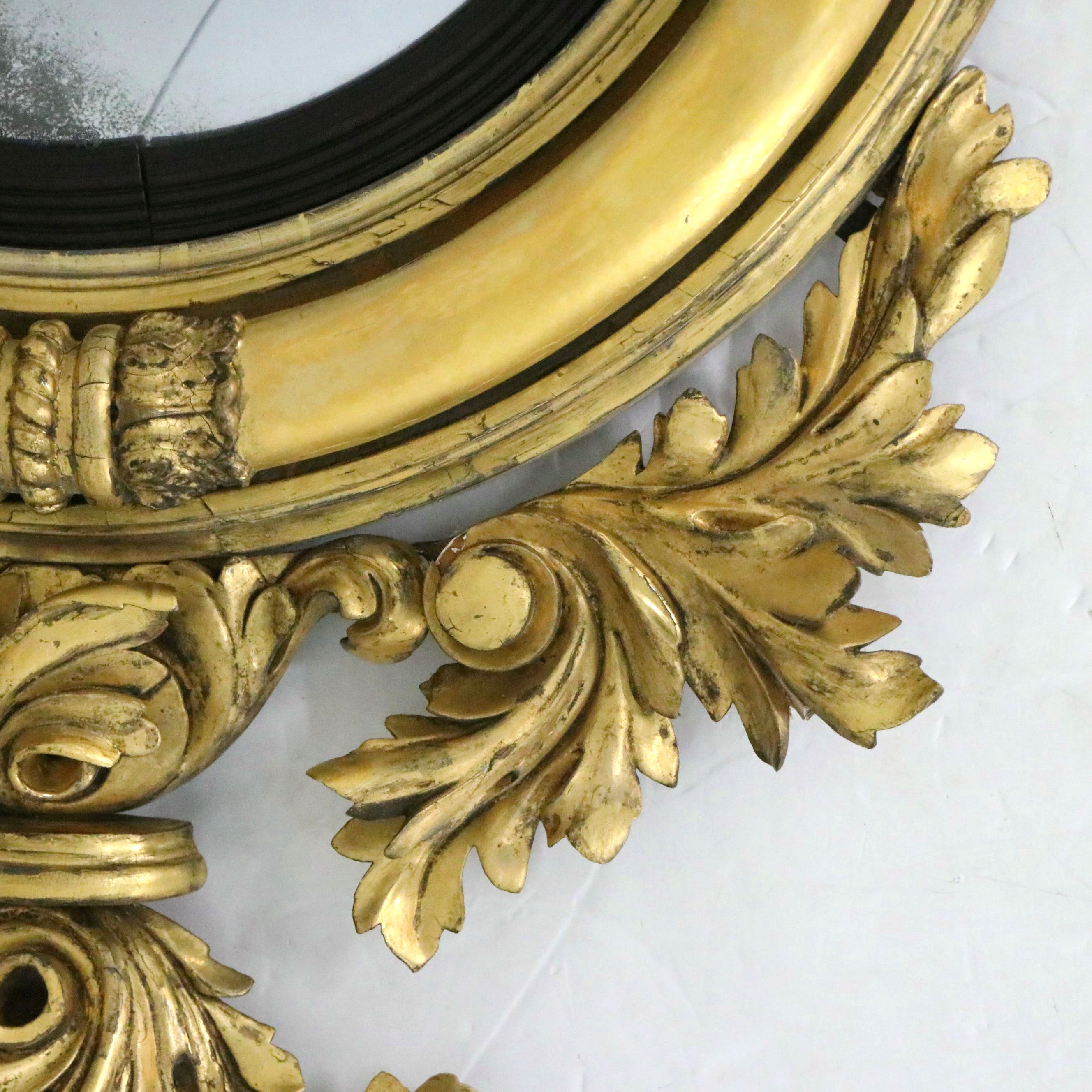 Antique Bull's Eye Giltwood Round Wall Mirror, Early 19th Century