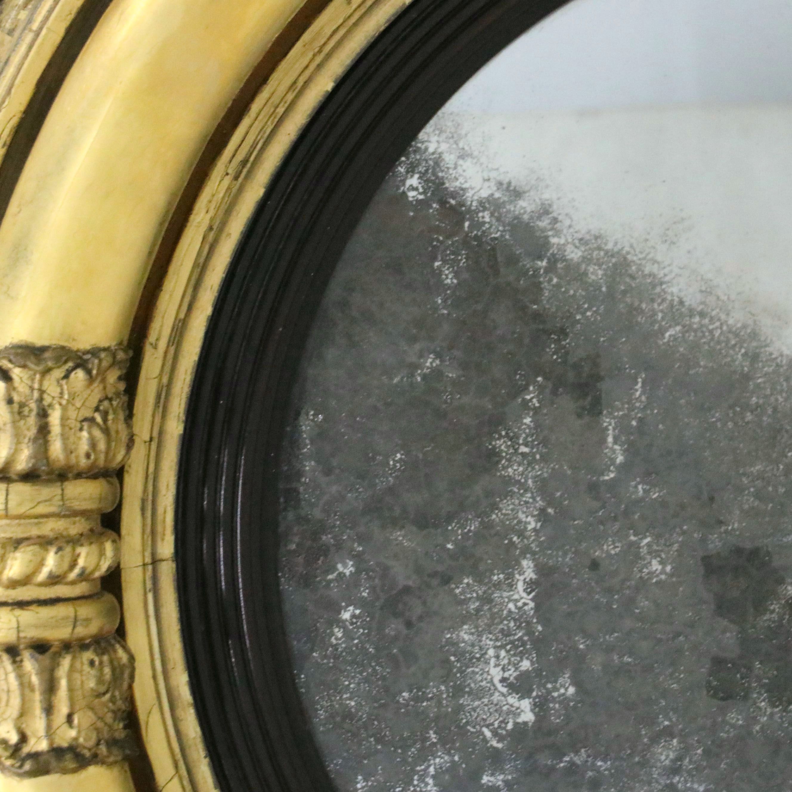 Antique Bull's Eye Giltwood Round Wall Mirror, Early 19th Century