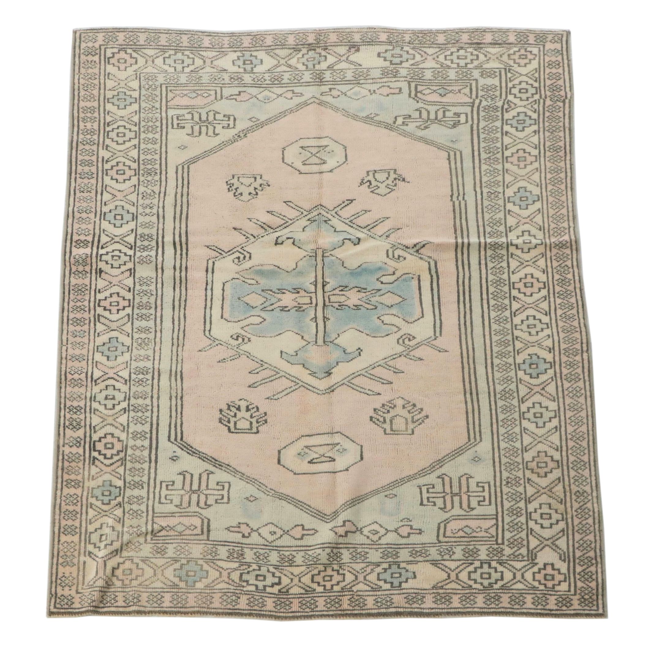 4'8 x 6'7 Hand-Knotted Turkish Anatolian Oushak Area Rug