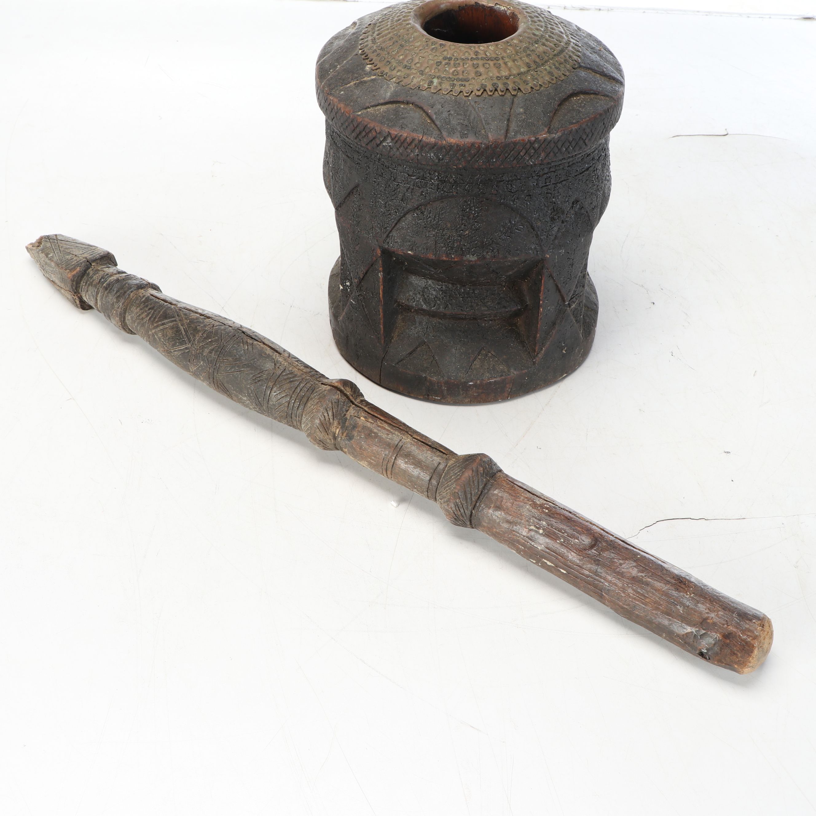 North African "Mihbaj" Hand-Carved Wood Coffee Grinder