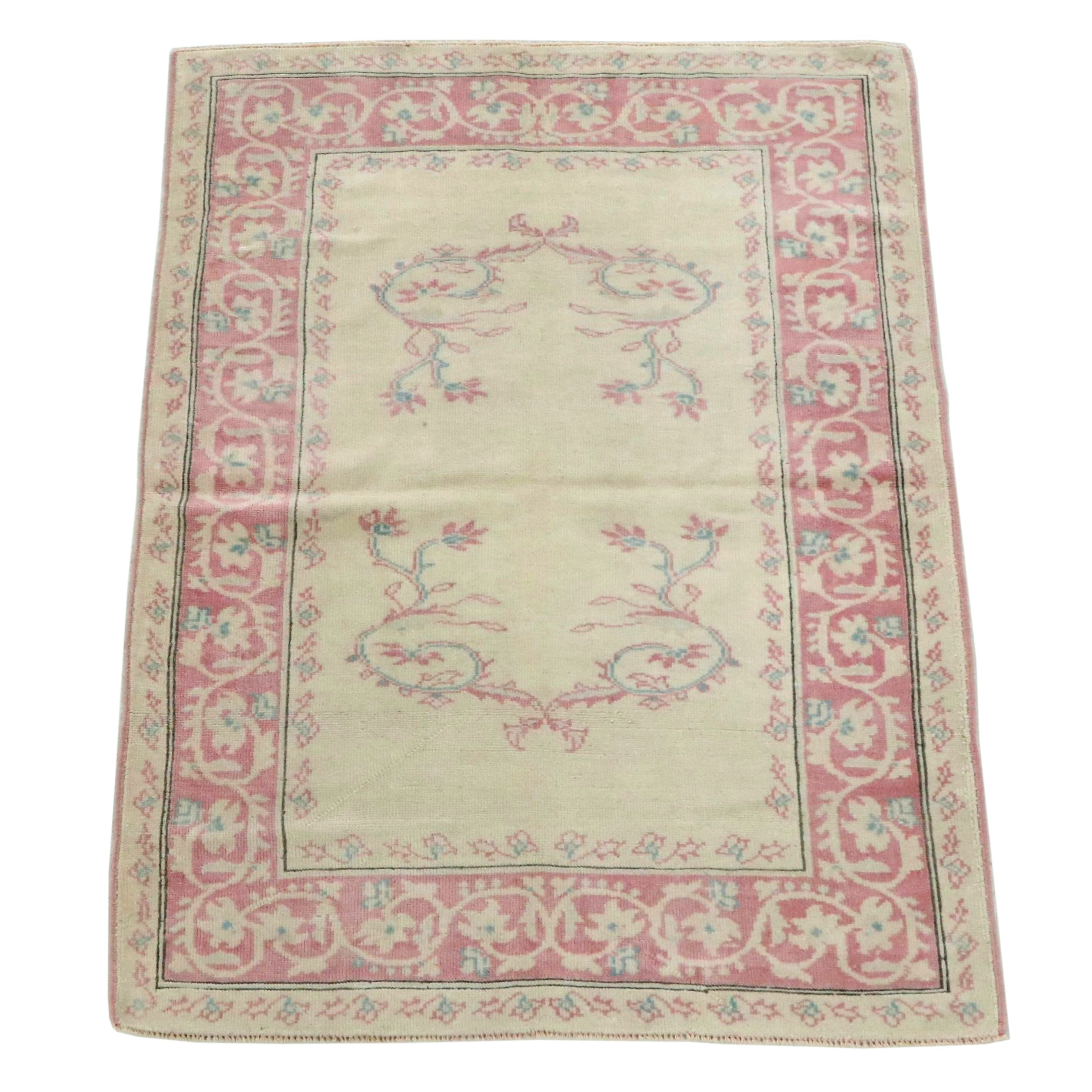 4'2 x 5'9 Hand-Knotted Turkish Oushak Area Rug