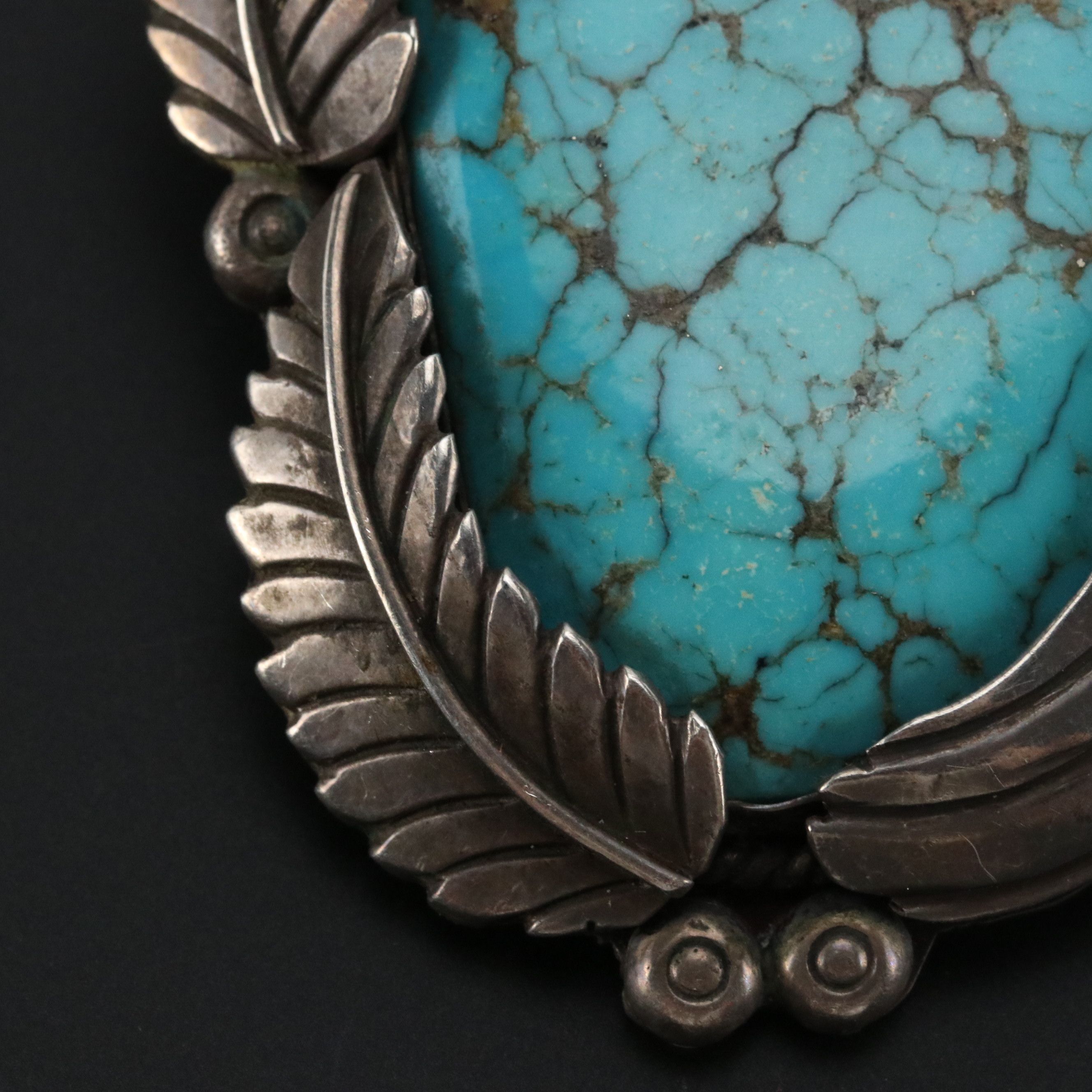 Signed Southwestern Sterling Silver Turquoise Bolo Slide Clip