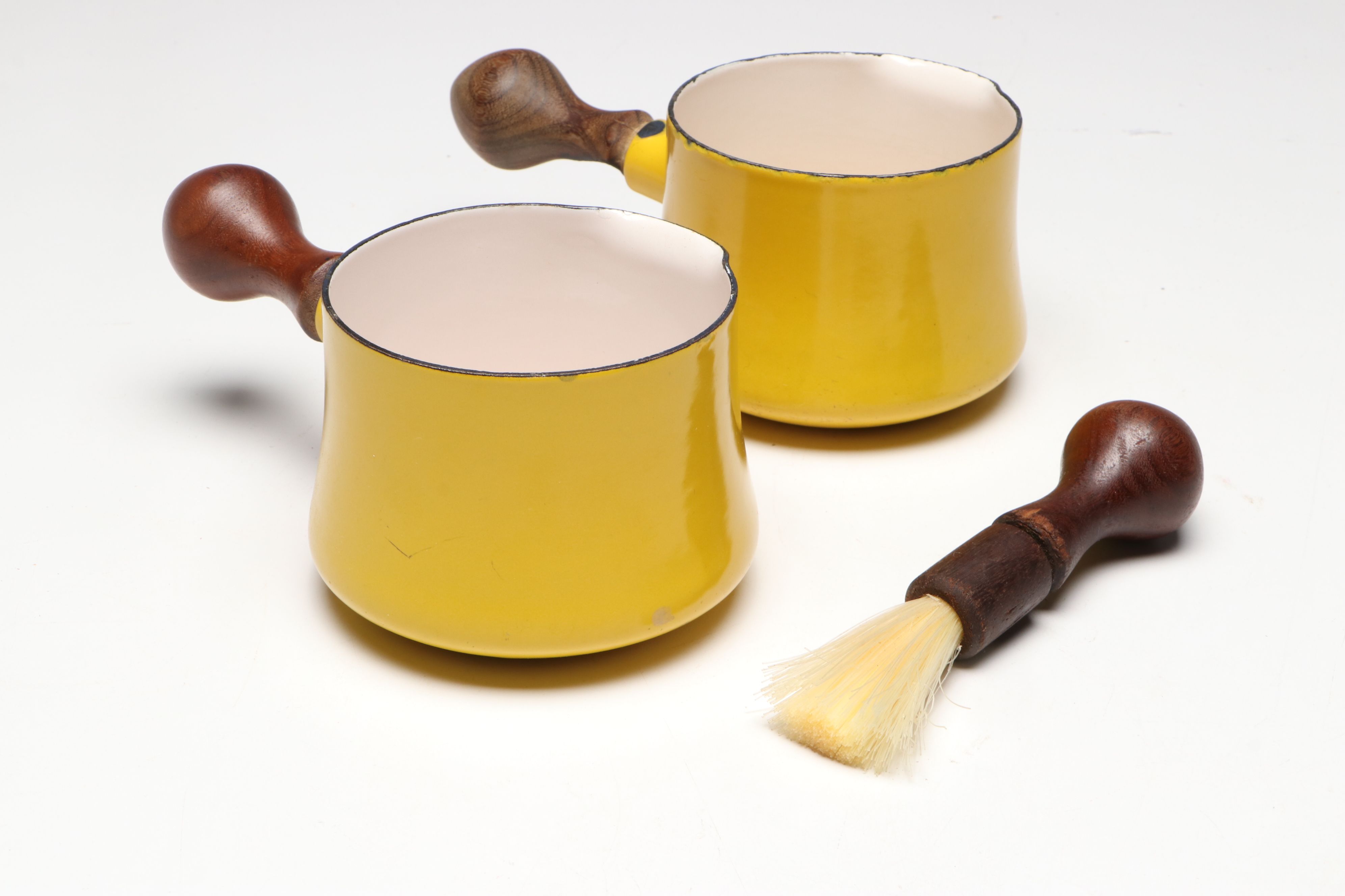 Dansk "Kobenstyle" Yellow Enameled Casserole Dishes, Fondue Pot and Sauce Pans