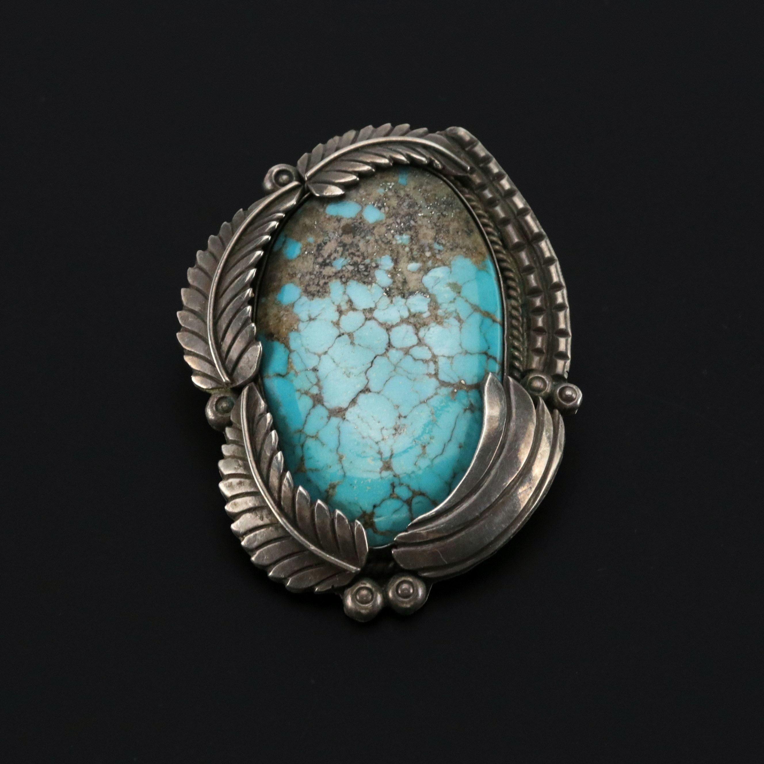 Signed Southwestern Sterling Silver Turquoise Bolo Slide Clip