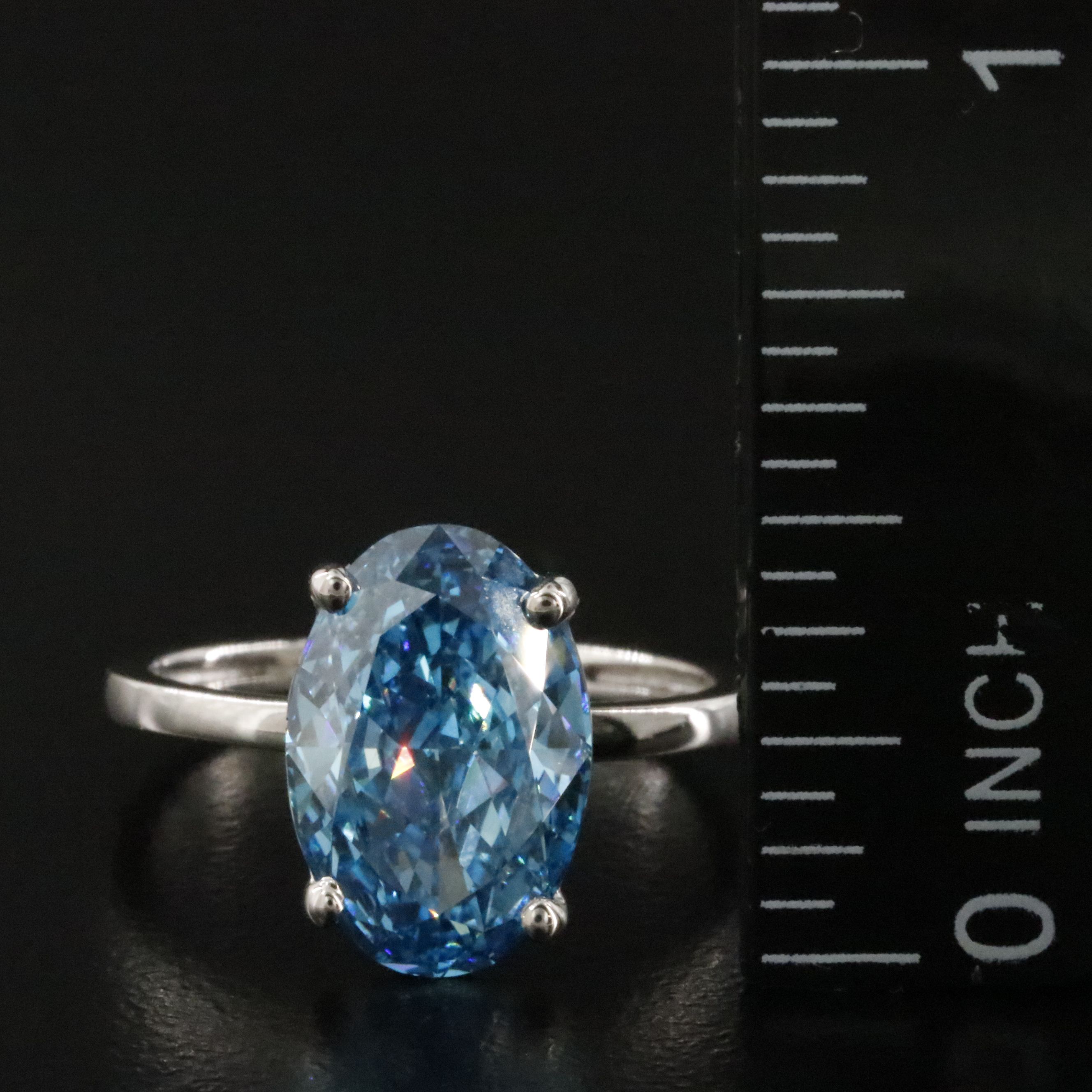 Platinum 4.01 CT Lab Grown Fancy Vivid Blue Diamond Ring with IGI Report