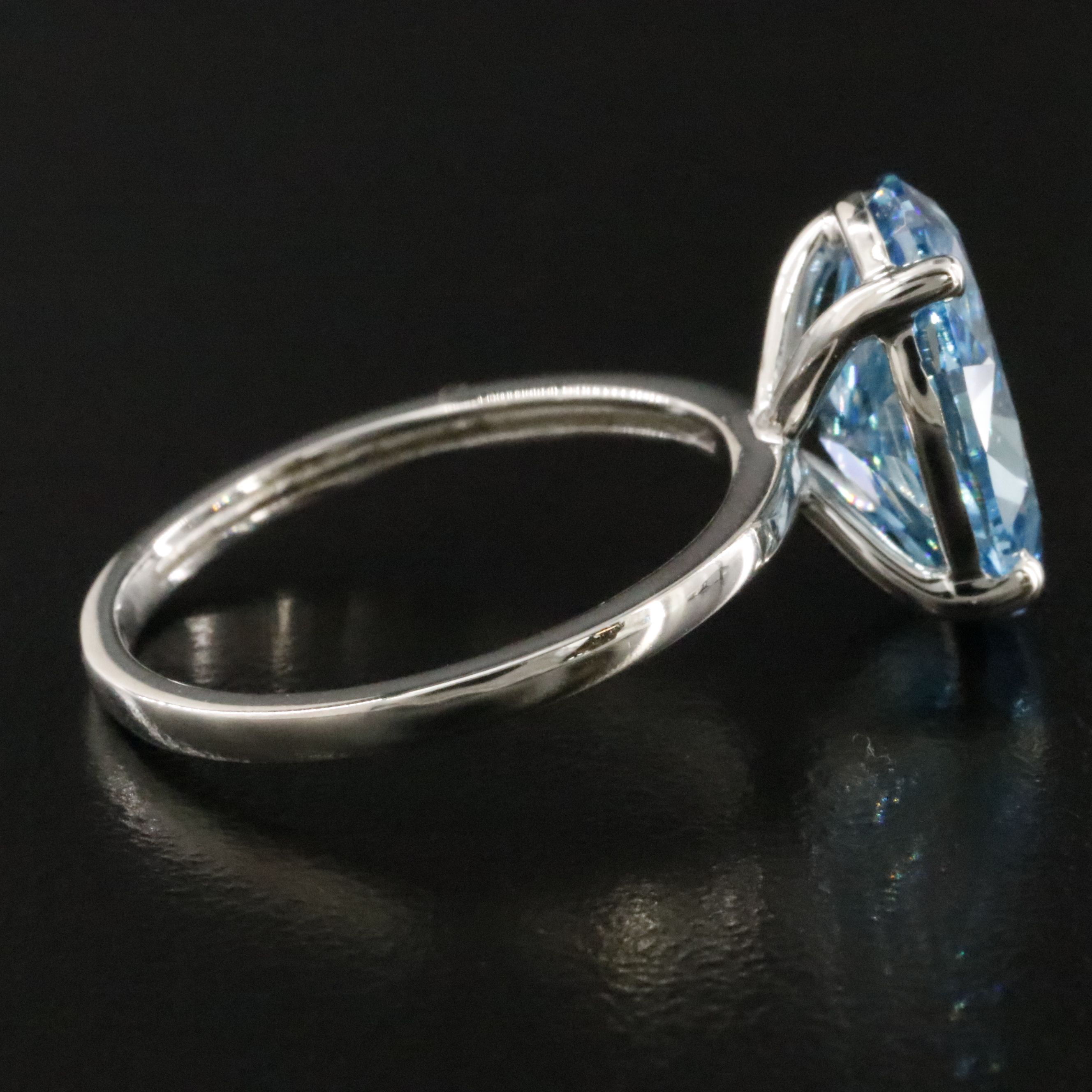 Platinum 4.01 CT Lab Grown Fancy Vivid Blue Diamond Ring with IGI Report