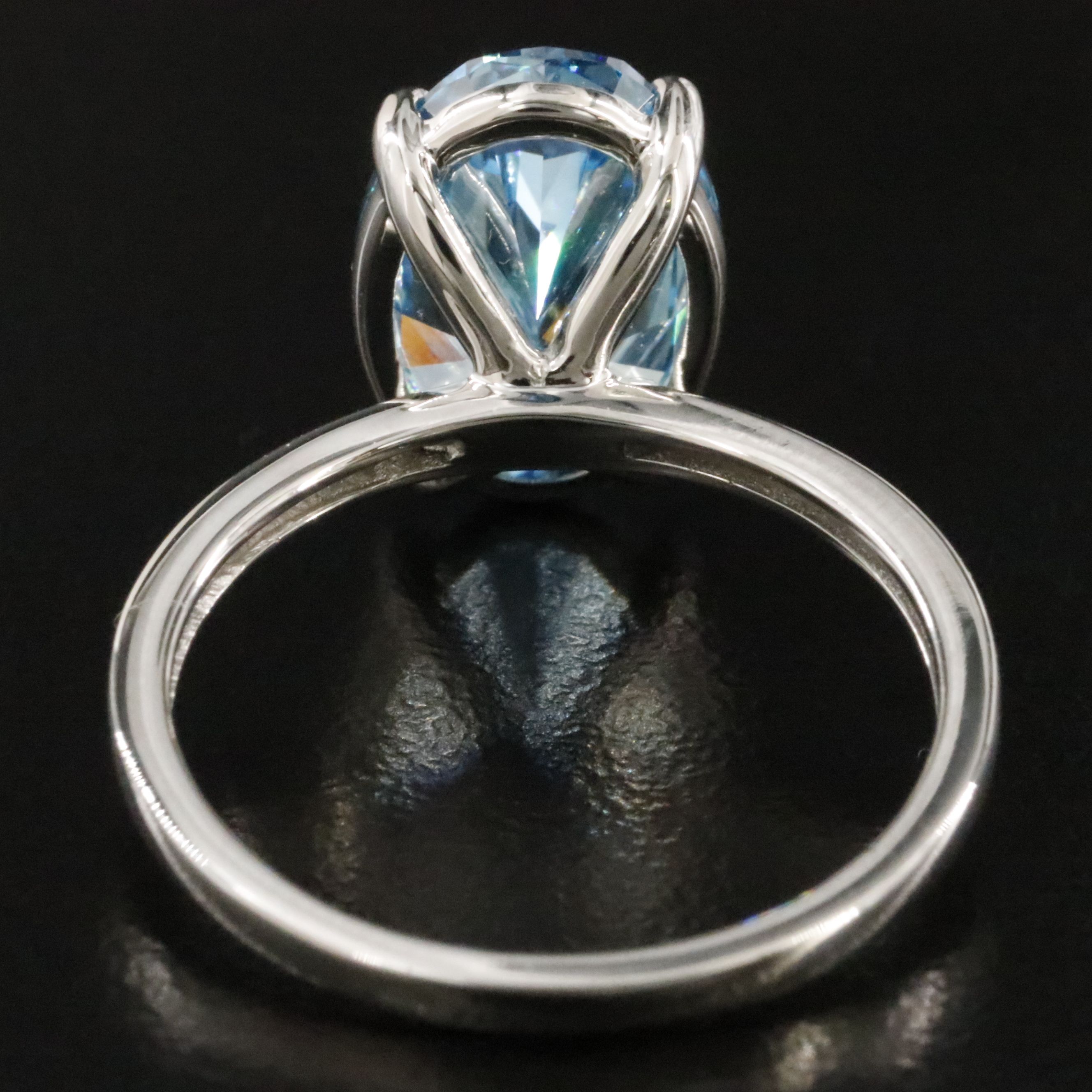 Platinum 4.01 CT Lab Grown Fancy Vivid Blue Diamond Ring with IGI Report