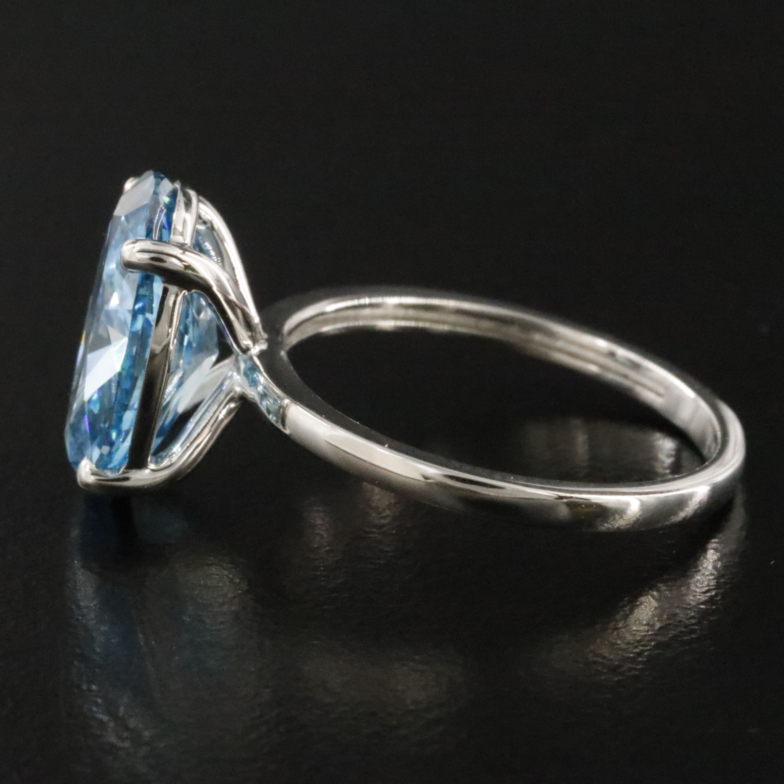 Platinum 4.01 CT Lab Grown Fancy Vivid Blue Diamond Ring with IGI Report