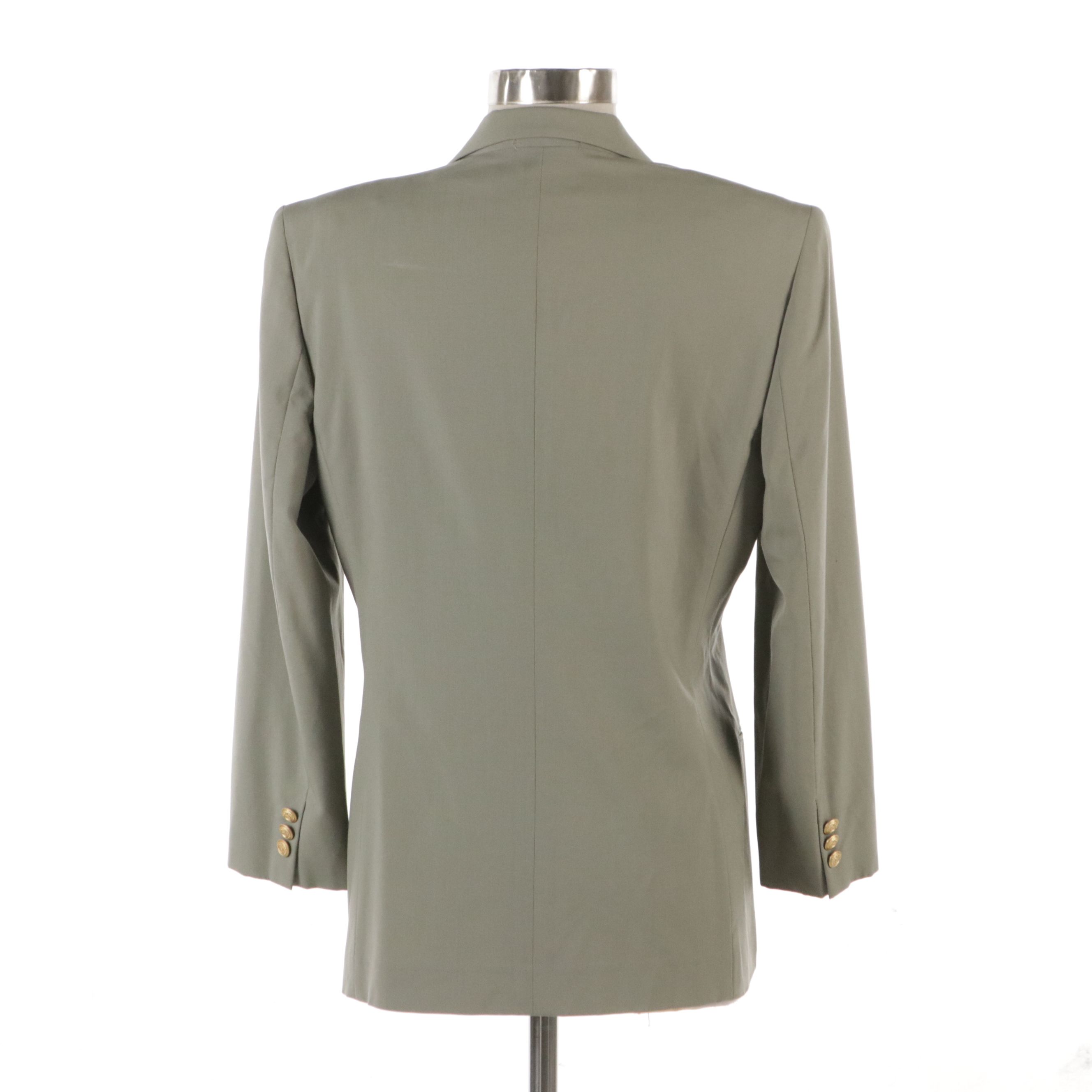 Burberrys Double-Breasted Logo Blazer in Light Grey Suiting Wool