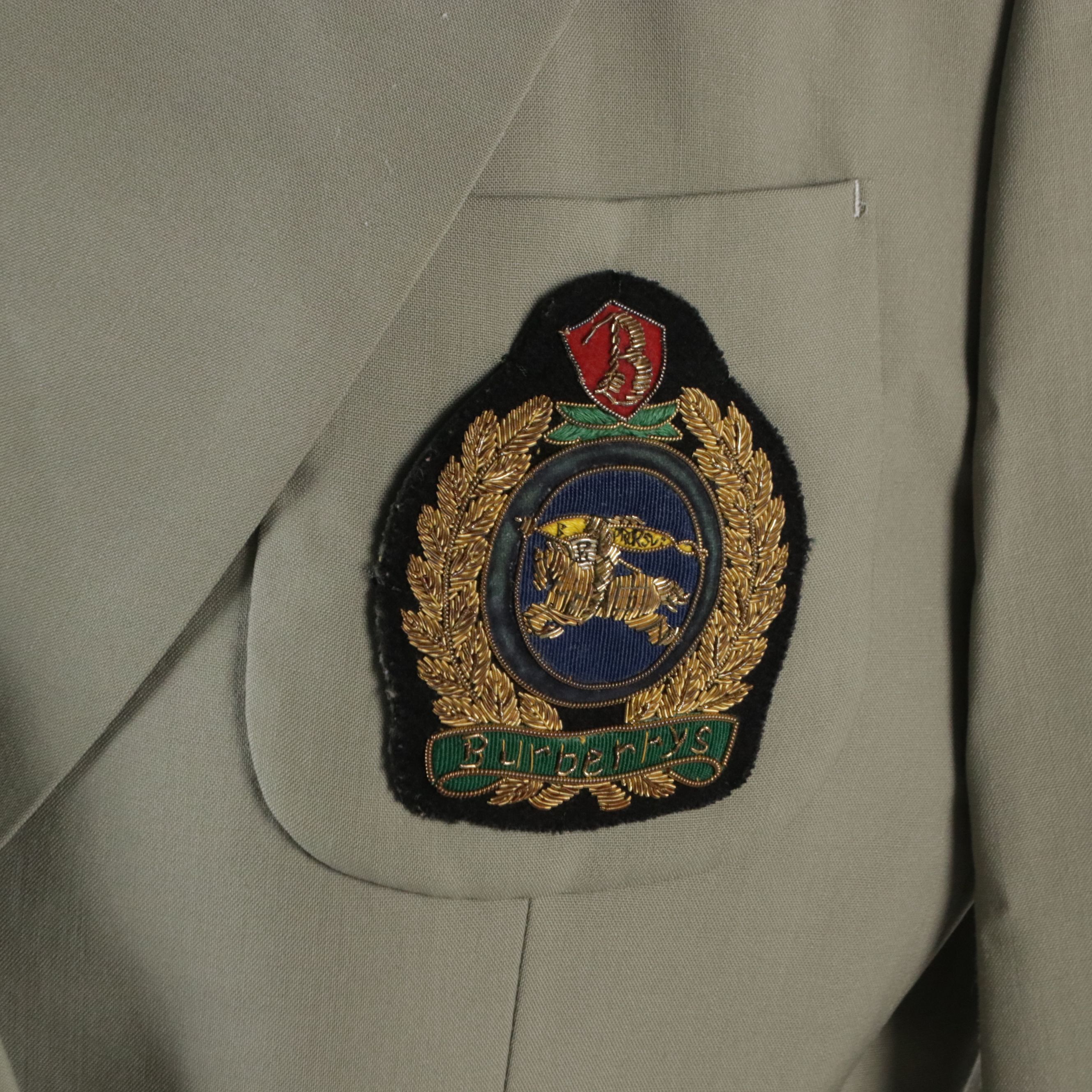 Burberrys Double-Breasted Logo Blazer in Light Grey Suiting Wool