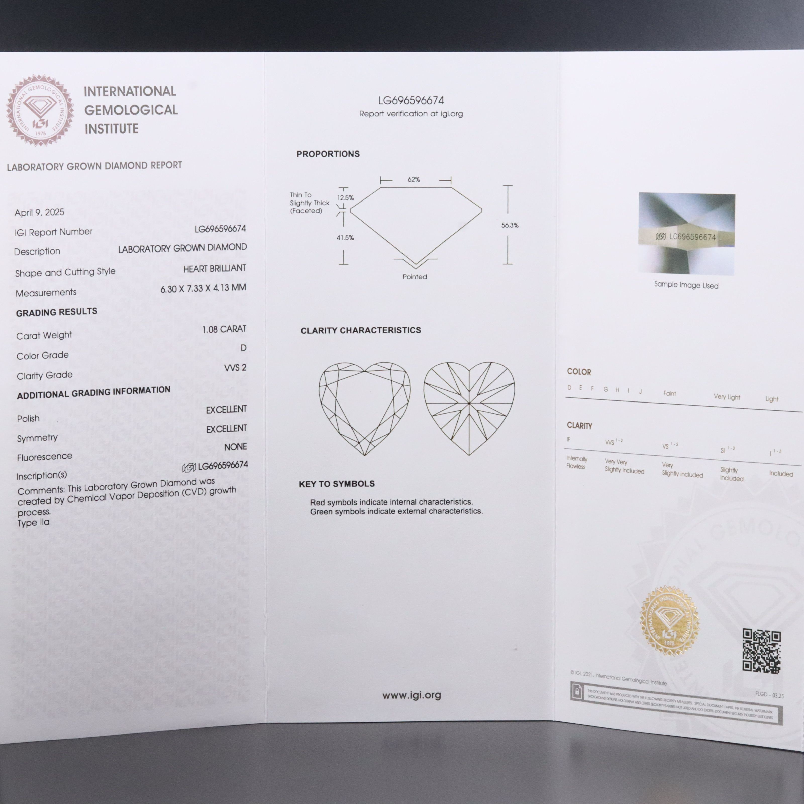 Loose 1.08 CT Lab Grown Diamond with IGI Report