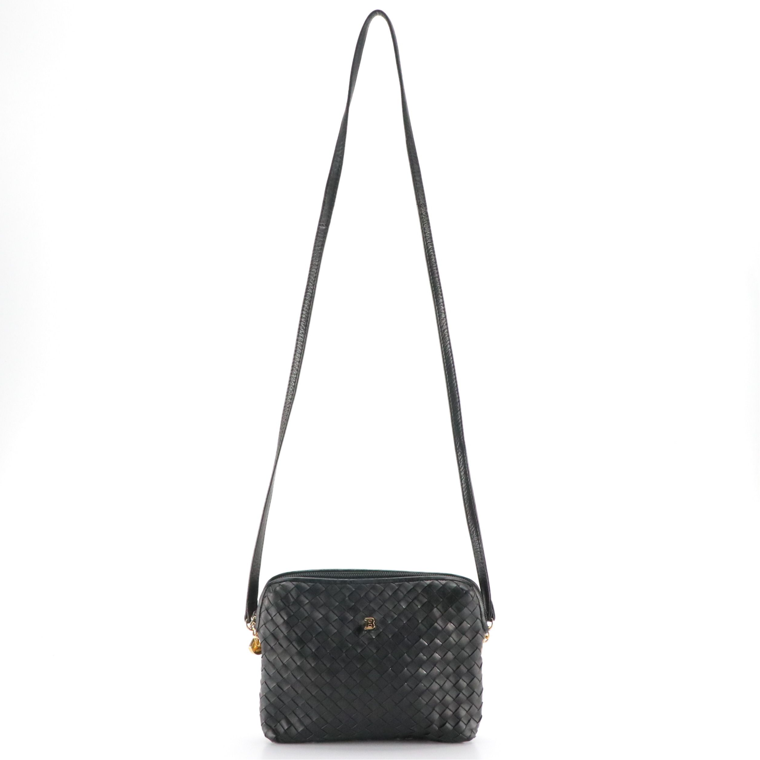 Bally Black Interwoven Leather Crossbody Bag
