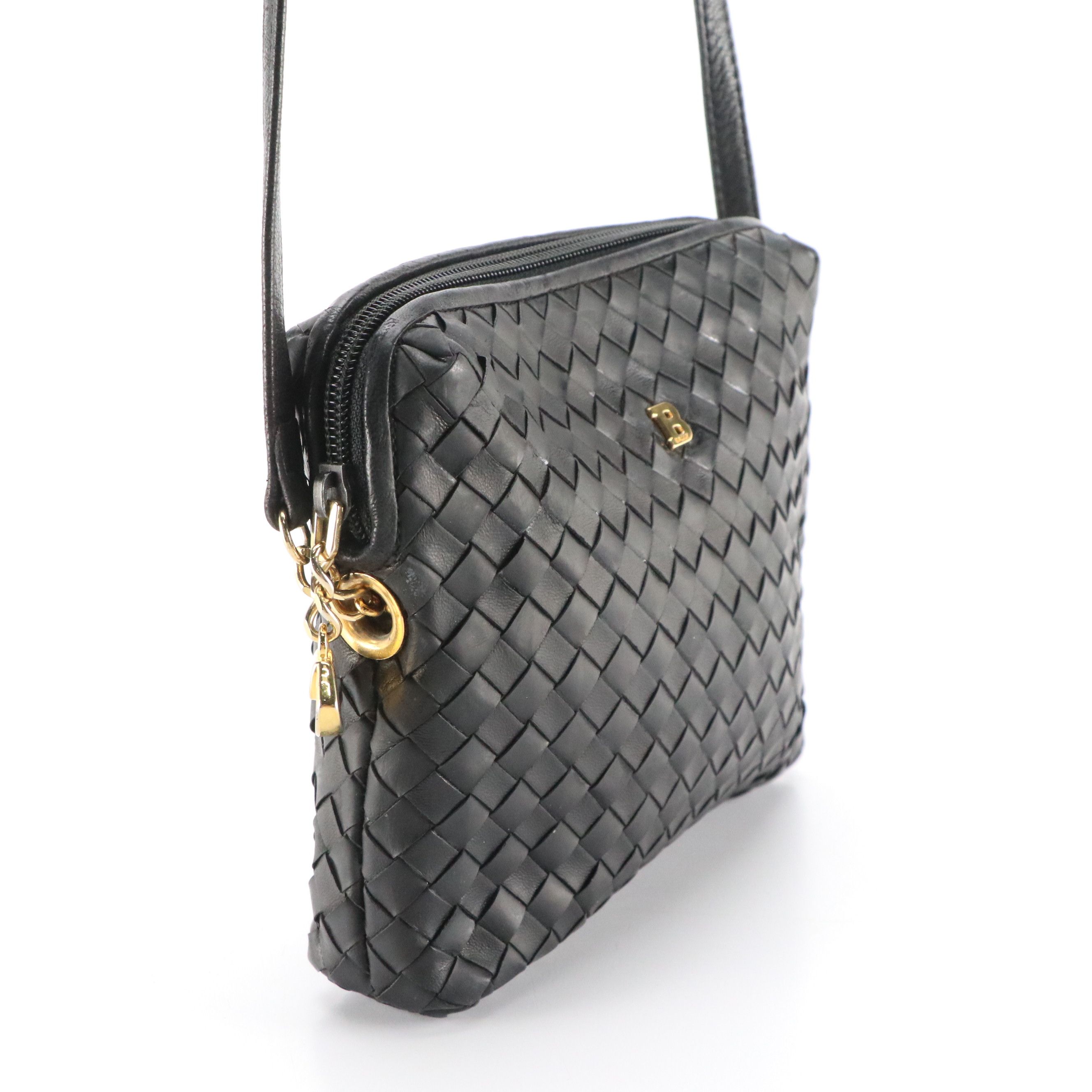 Bally Black Interwoven Leather Crossbody Bag