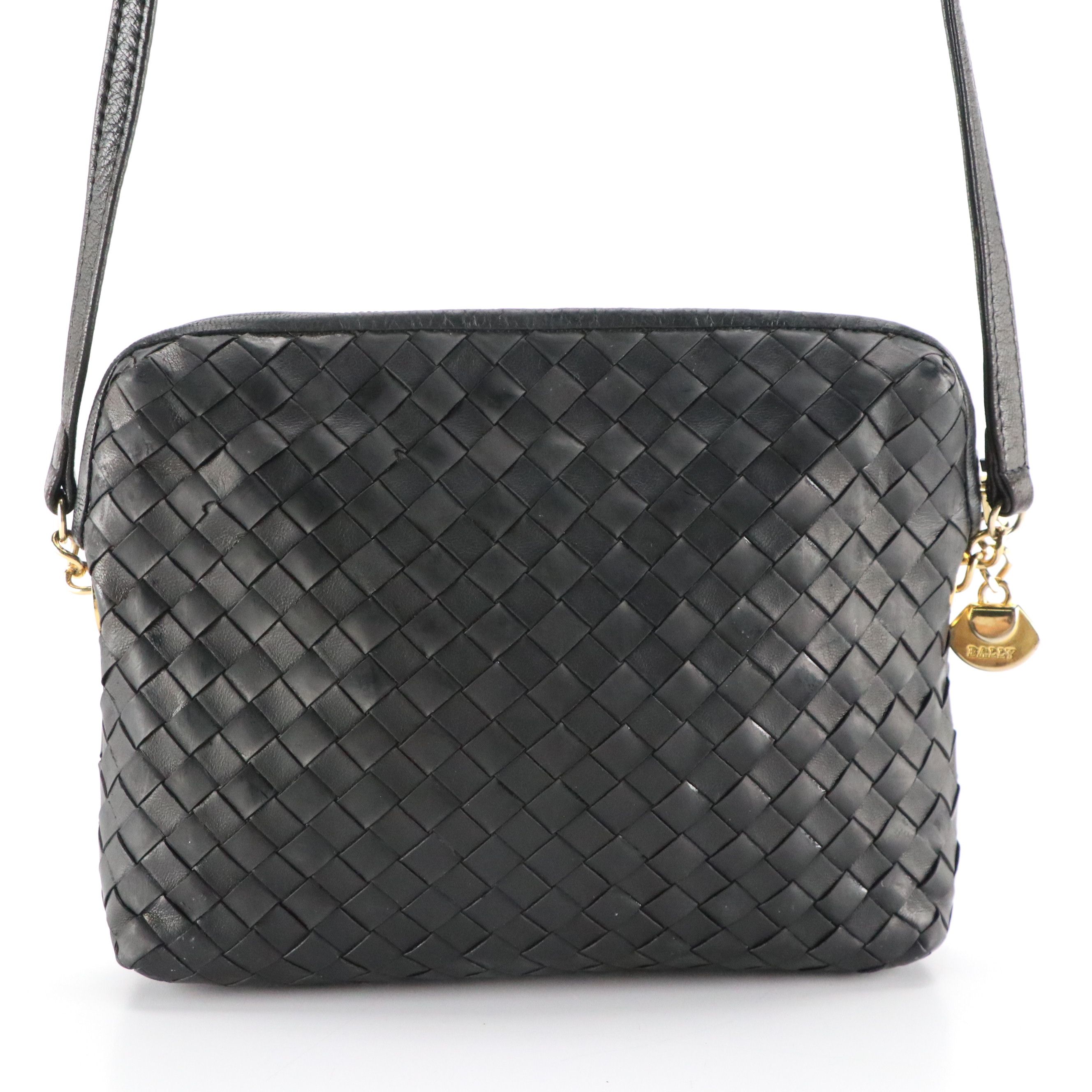 Bally Black Interwoven Leather Crossbody Bag