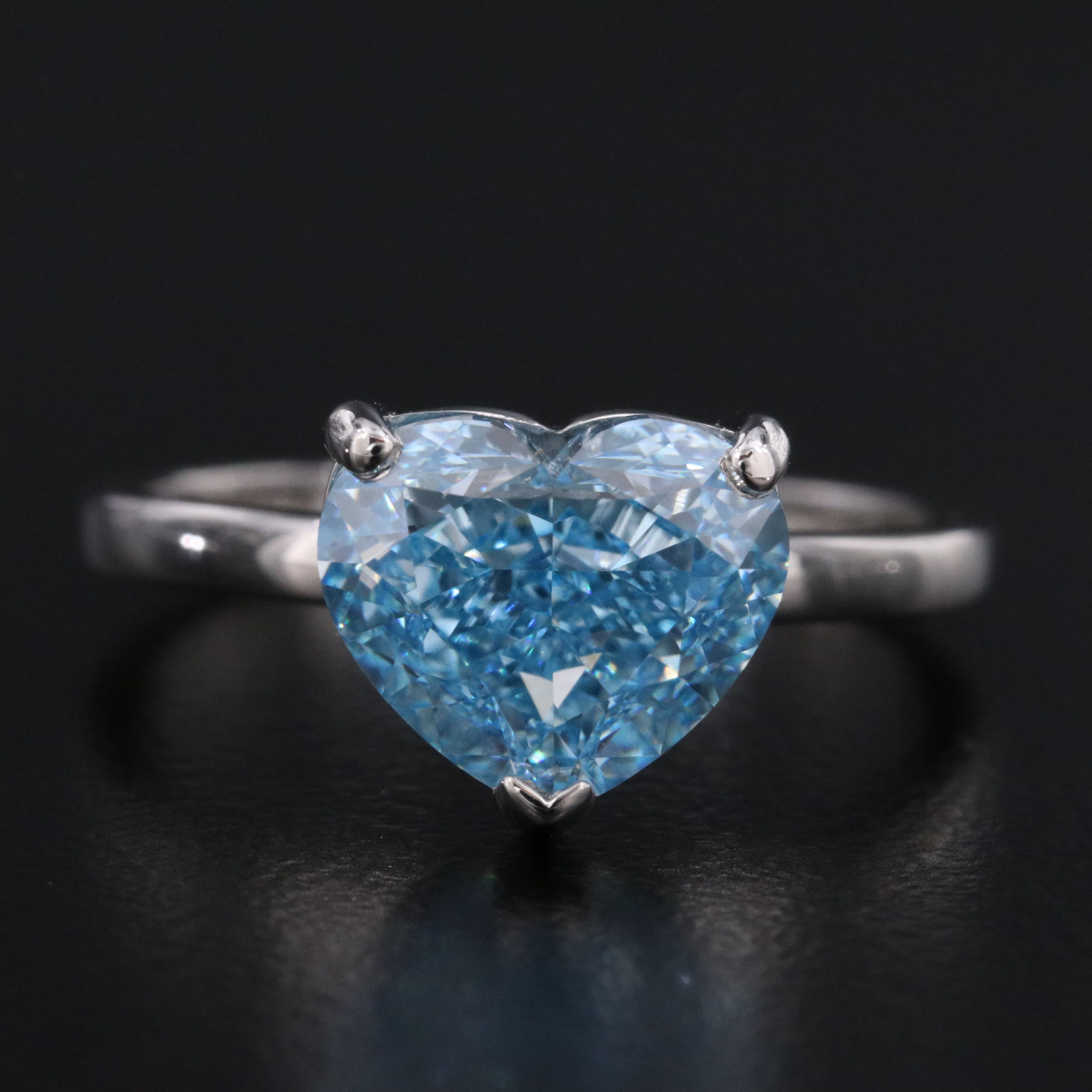 Platinum 3.21 CT Lab Grown Fancy Vivid Blue Diamond Ring with IGI Report