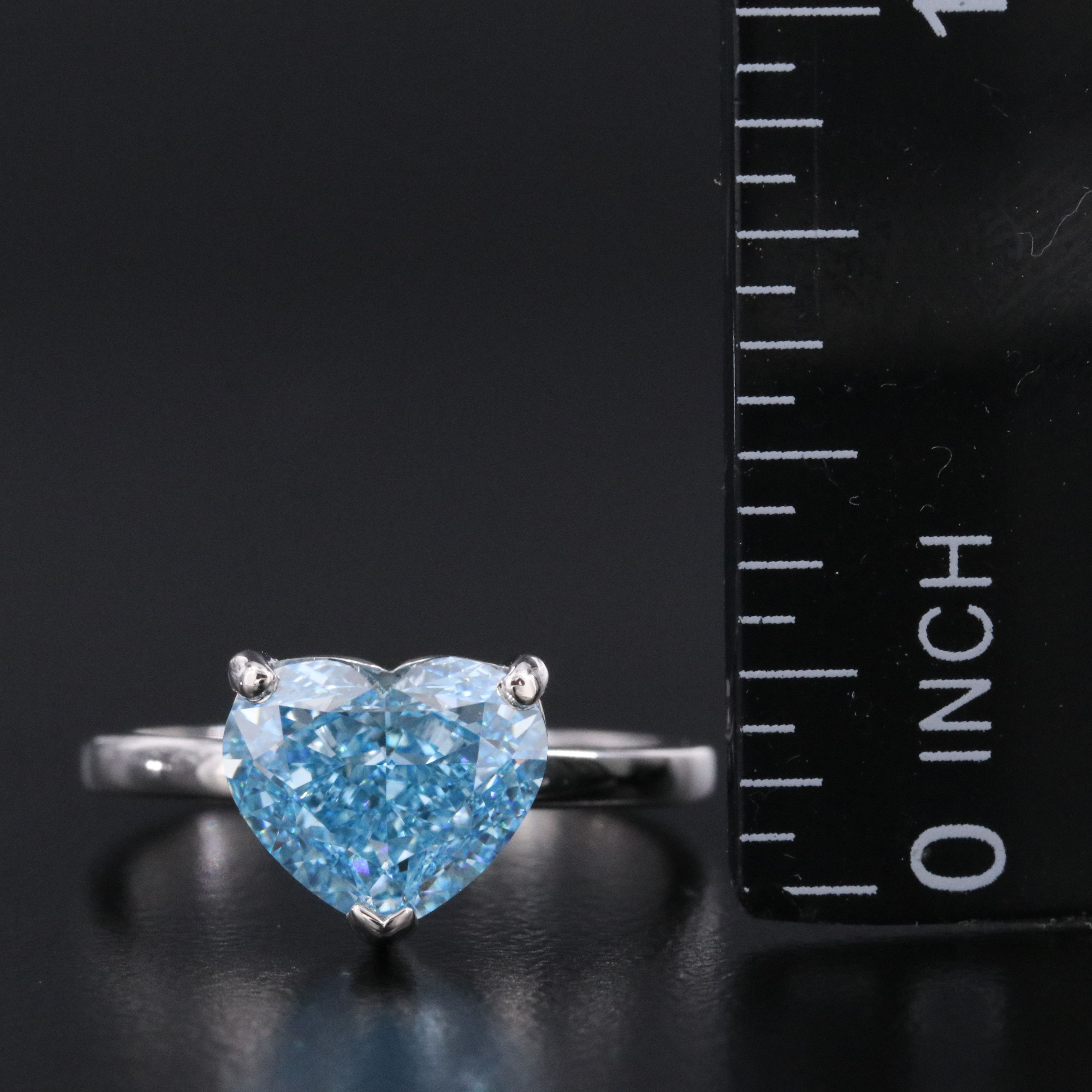 Platinum 3.21 CT Lab Grown Fancy Vivid Blue Diamond Ring with IGI Report