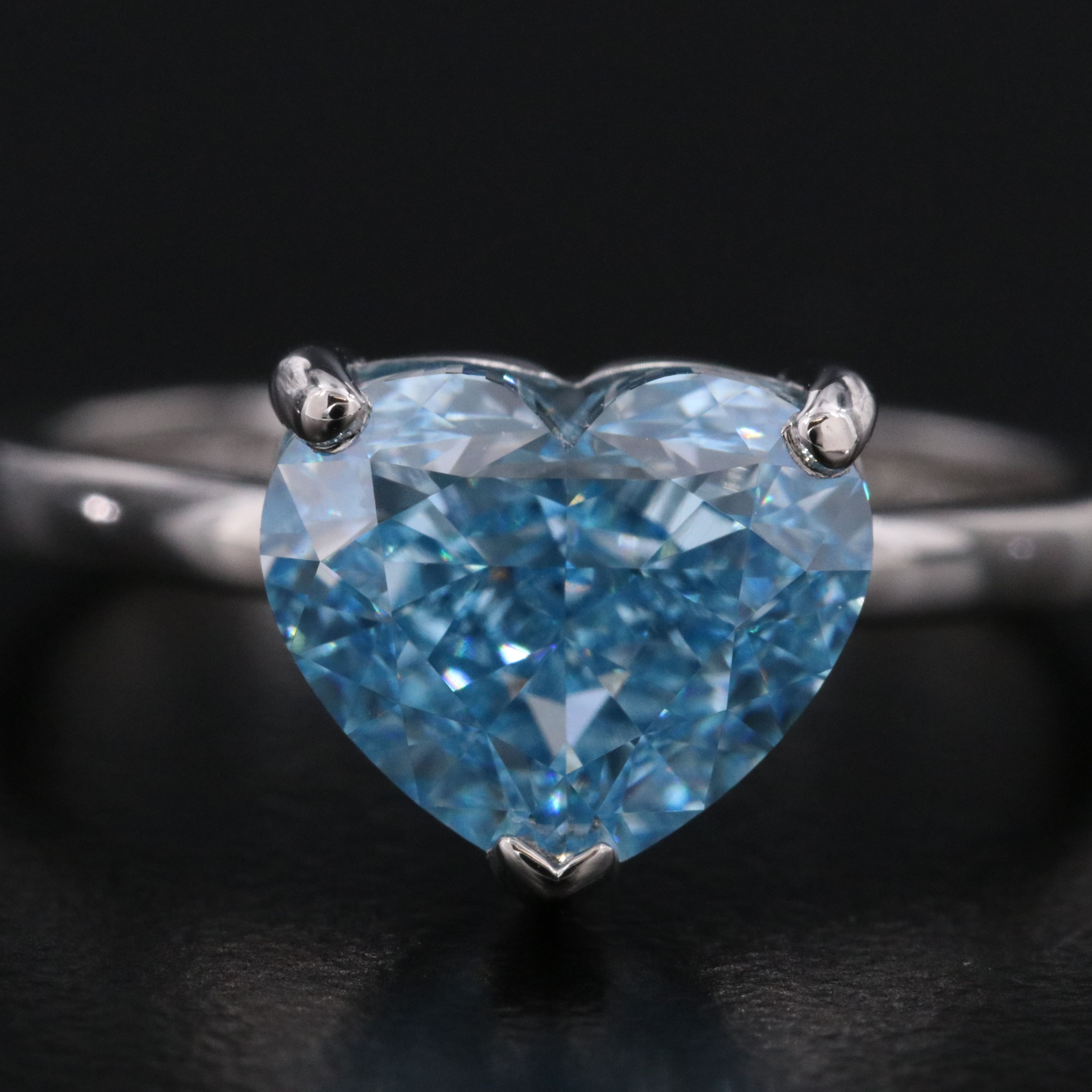 Platinum 3.21 CT Lab Grown Fancy Vivid Blue Diamond Ring with IGI Report