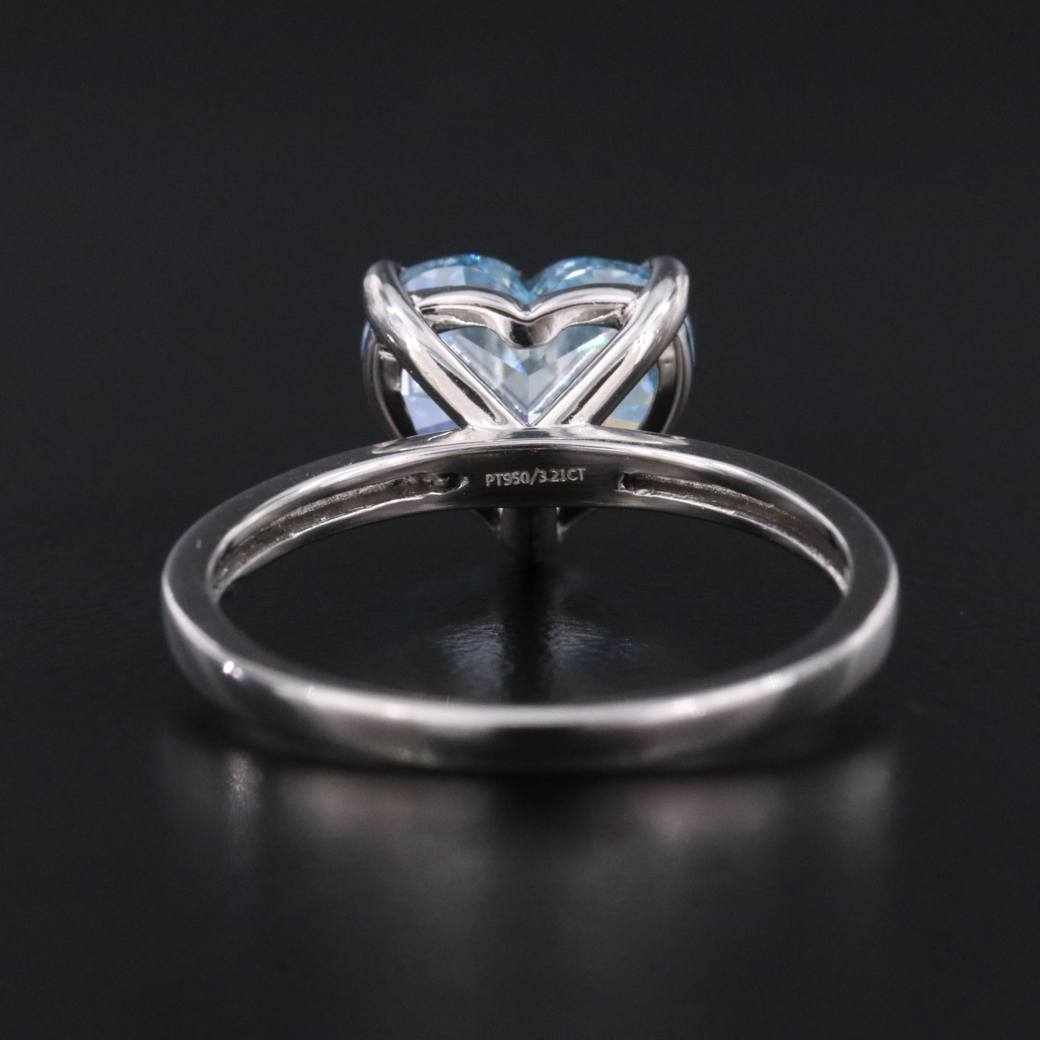 Platinum 3.21 CT Lab Grown Fancy Vivid Blue Diamond Ring with IGI Report
