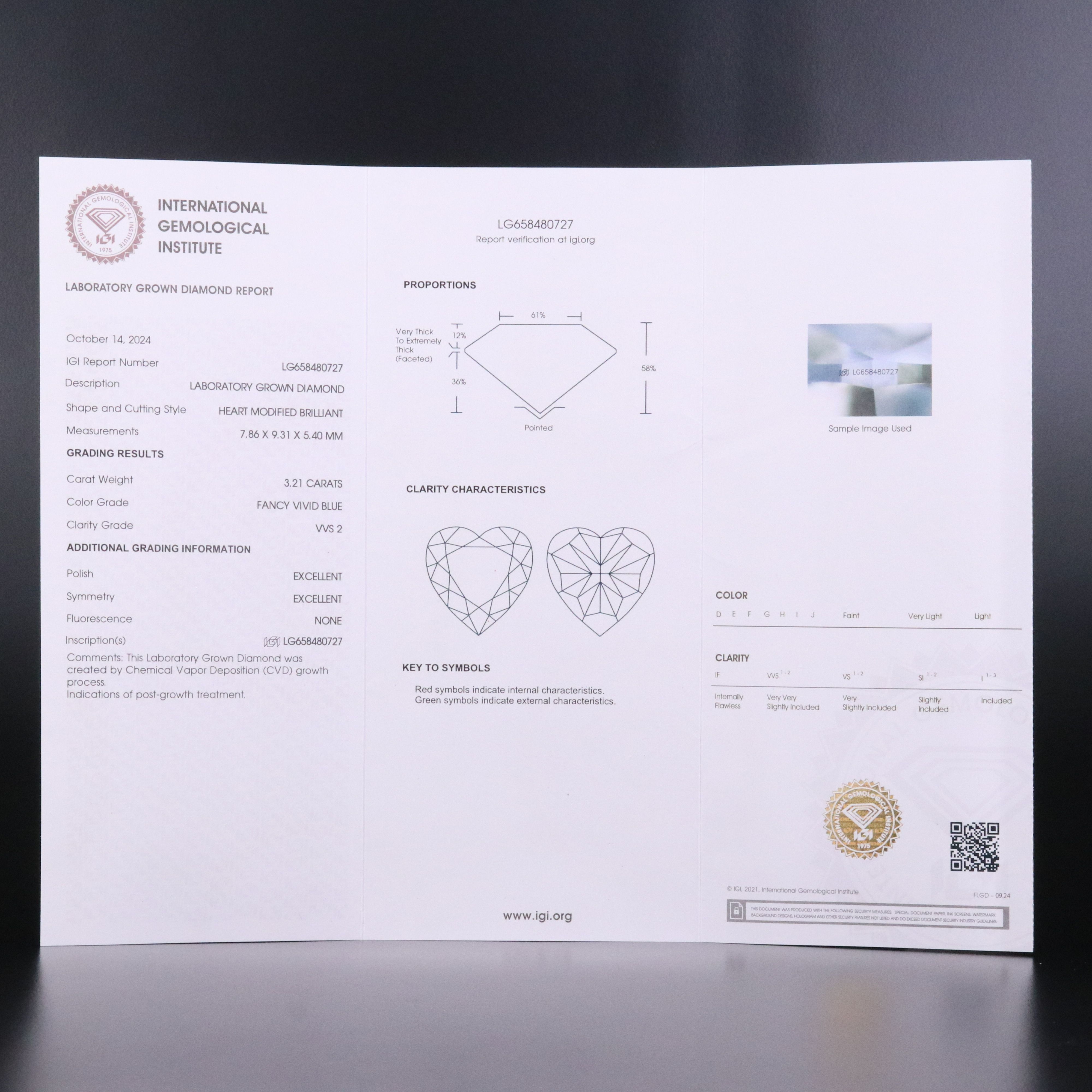 Platinum 3.21 CT Lab Grown Fancy Vivid Blue Diamond Ring with IGI Report