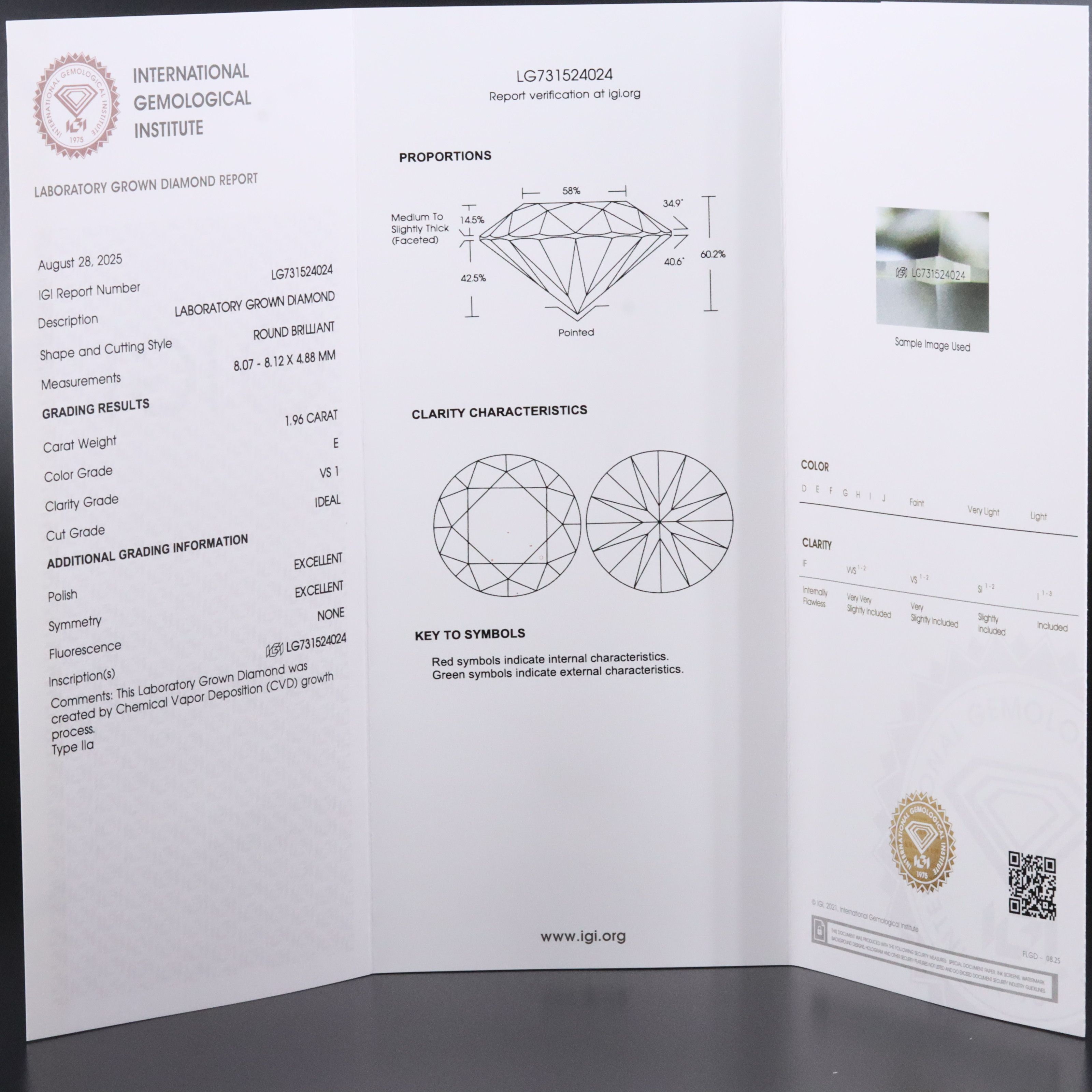 Loose 1.96 CT Lab Grown Diamond with IGI Report