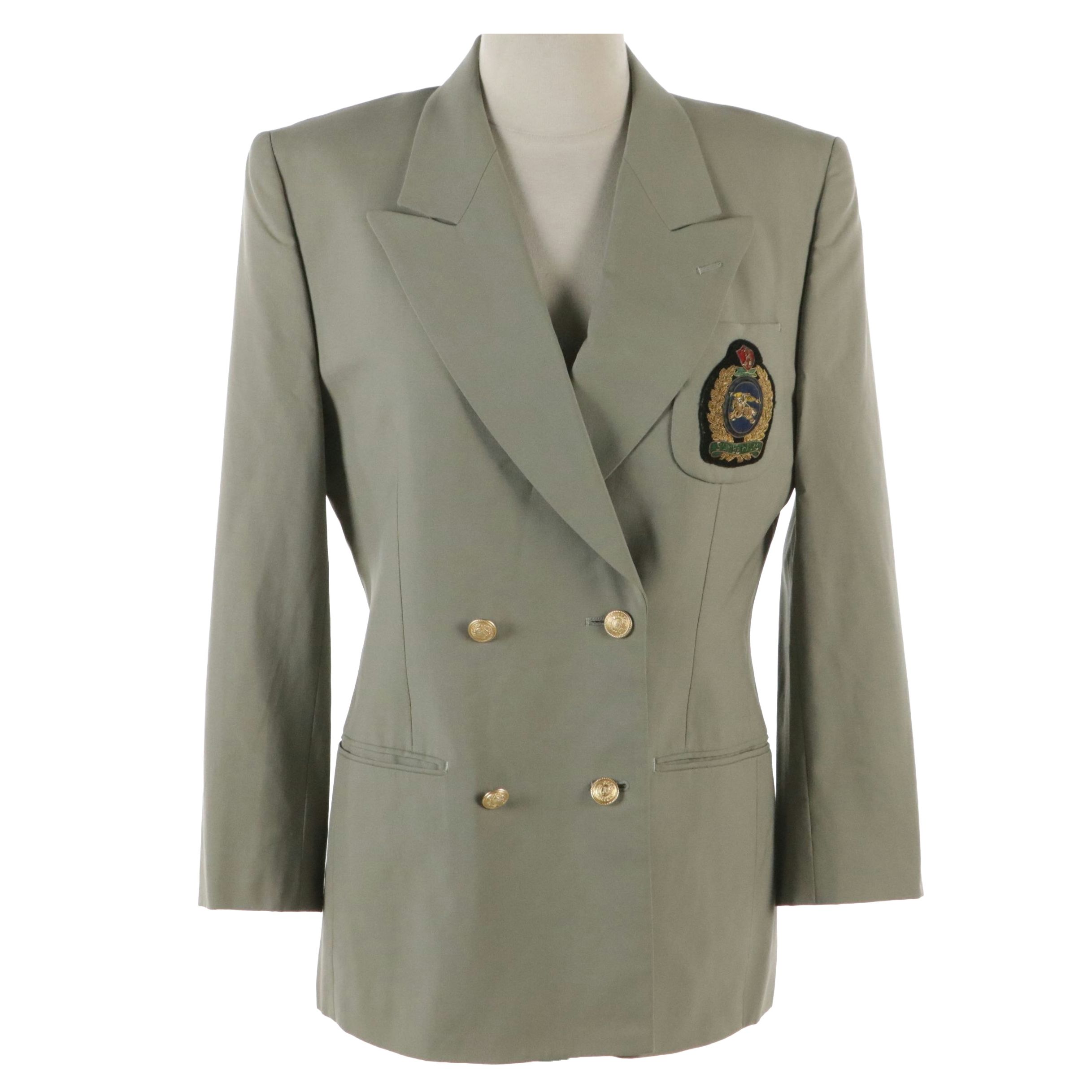 Burberrys Double-Breasted Logo Blazer in Light Grey Suiting Wool