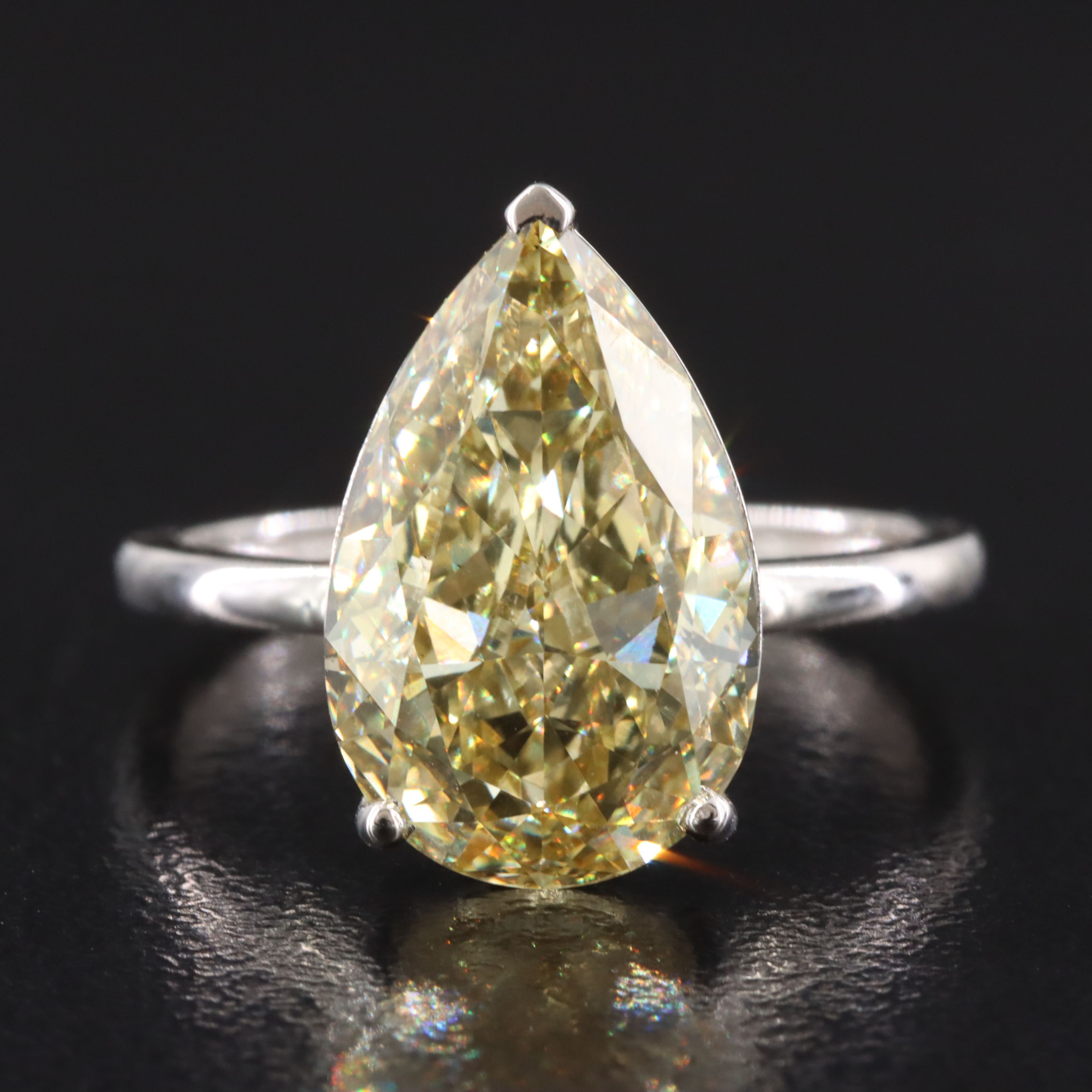 Platinum 5.02 CT Lab Grown Fancy Intense Yellow Diamond Ring with IGI Report
