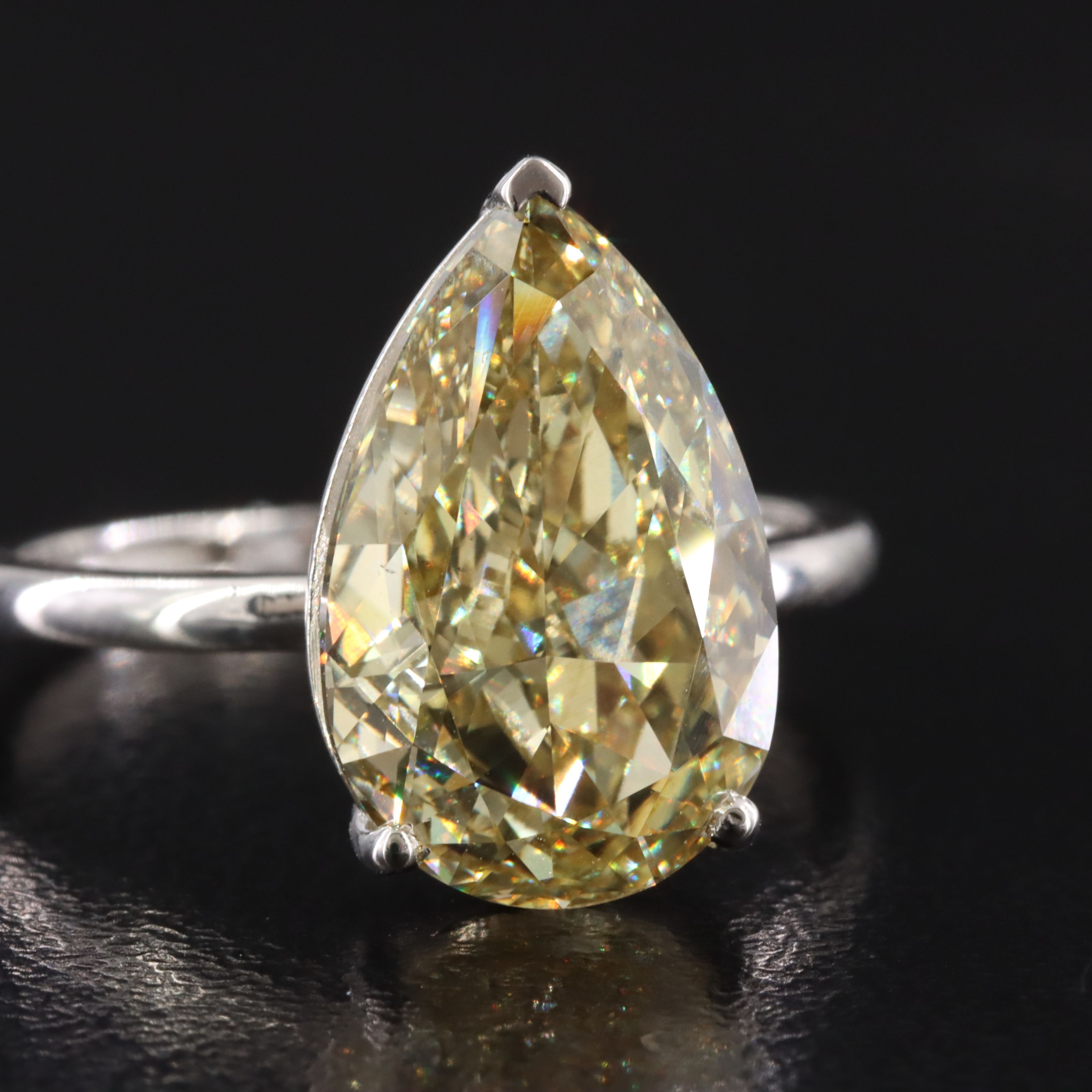 Platinum 5.02 CT Lab Grown Fancy Intense Yellow Diamond Ring with IGI Report