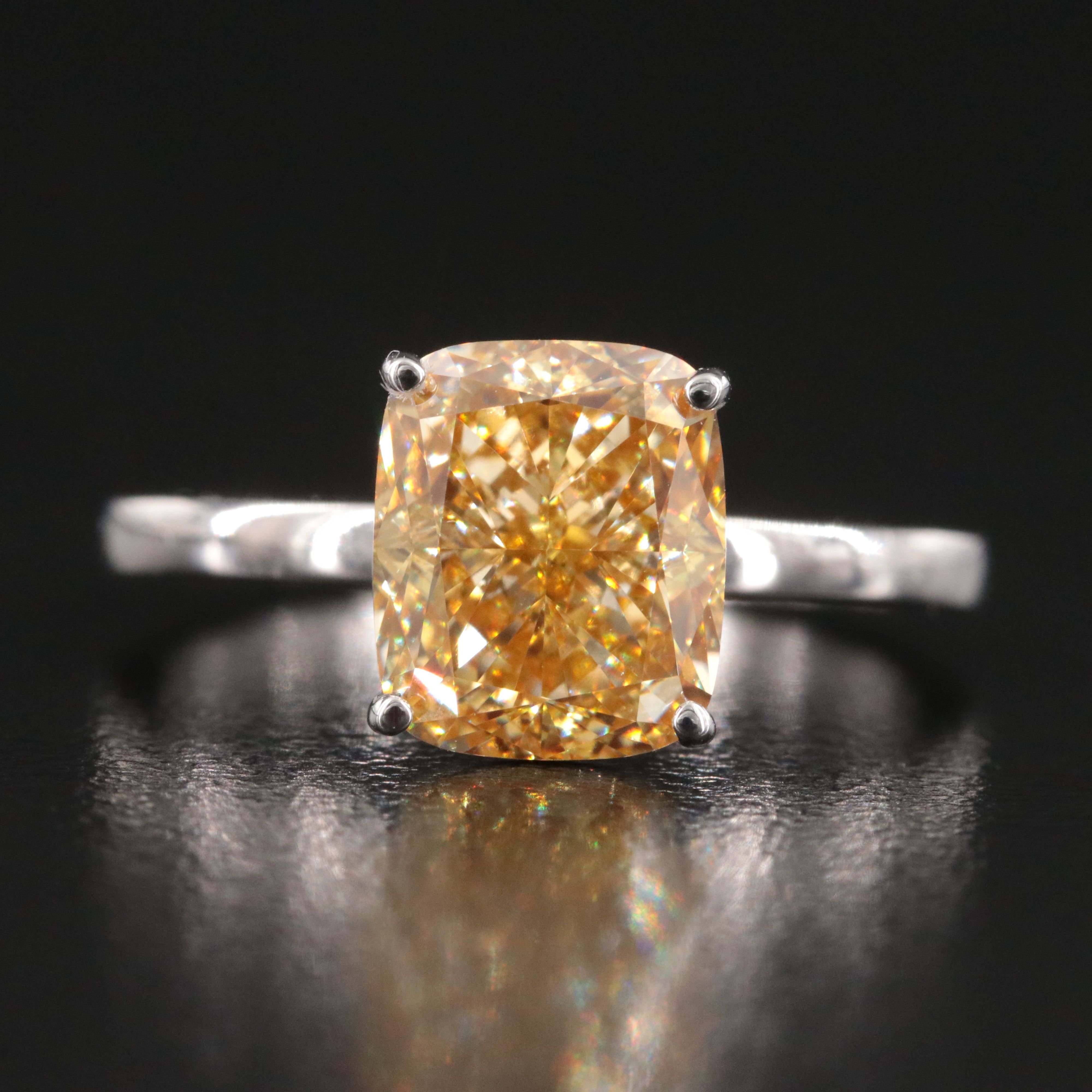 Platinum 3.02 CT Lab Grown Fancy Intense Yellow Diamond Ring with IGI Report