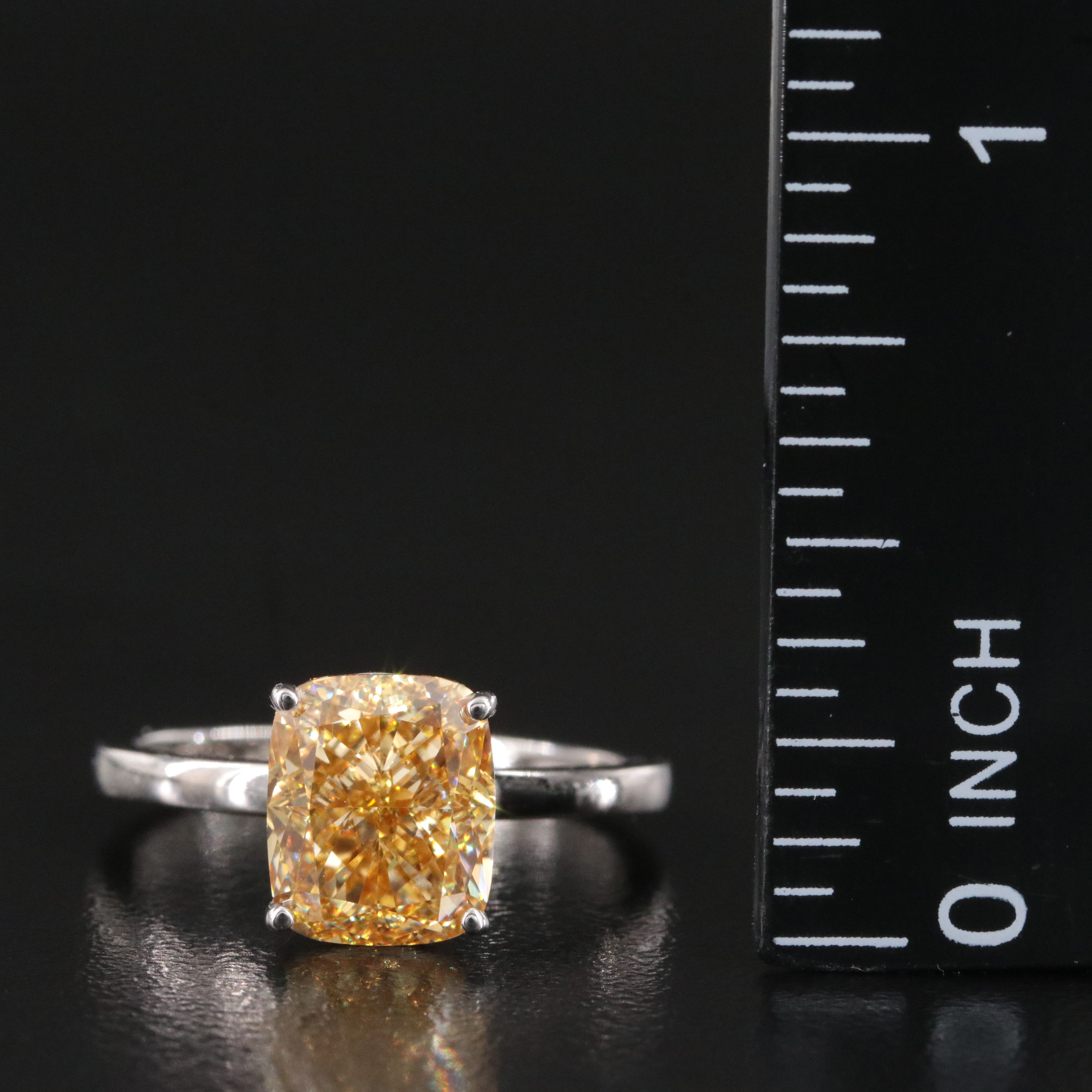 Platinum 3.02 CT Lab Grown Fancy Intense Yellow Diamond Ring with IGI Report
