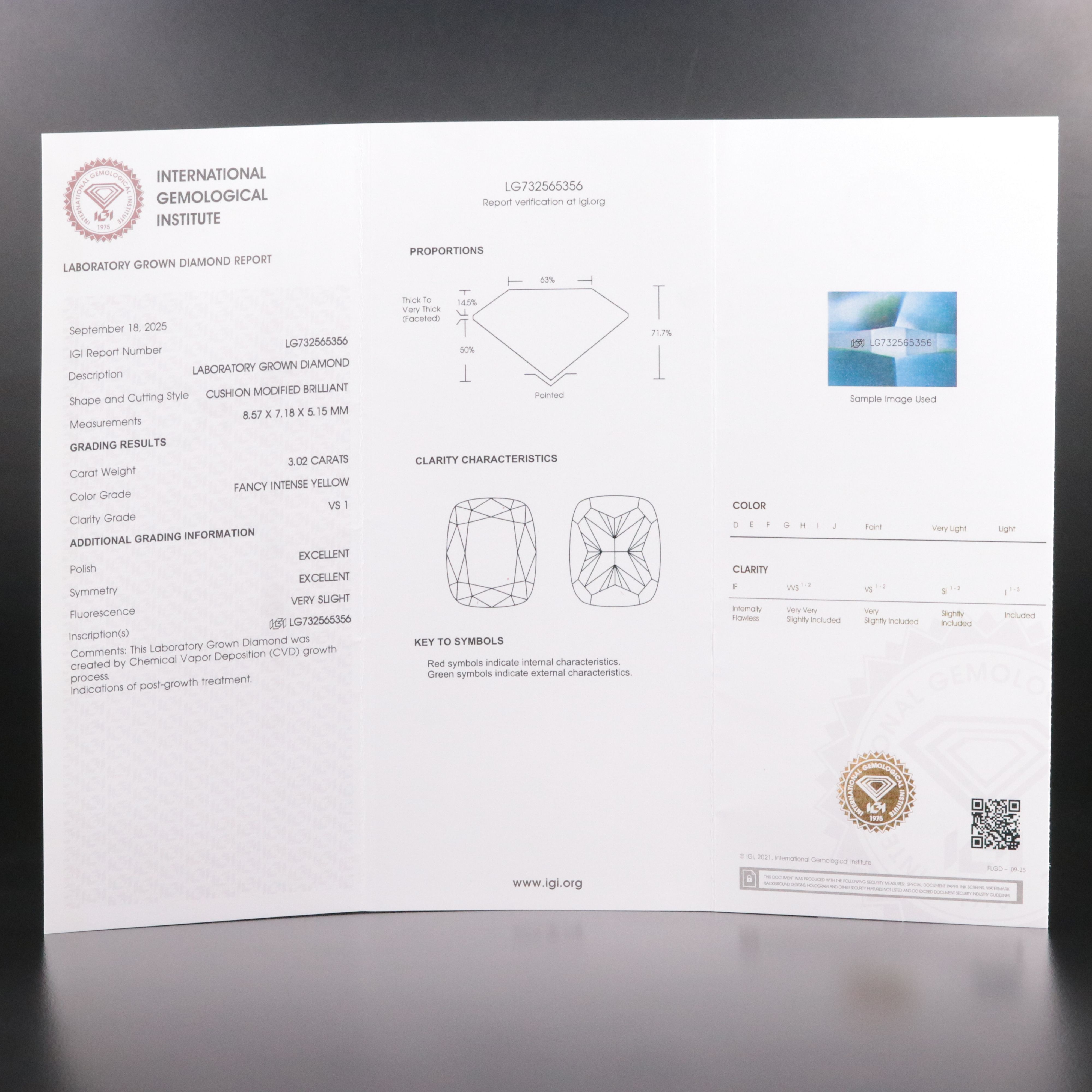 Platinum 3.02 CT Lab Grown Fancy Intense Yellow Diamond Ring with IGI Report