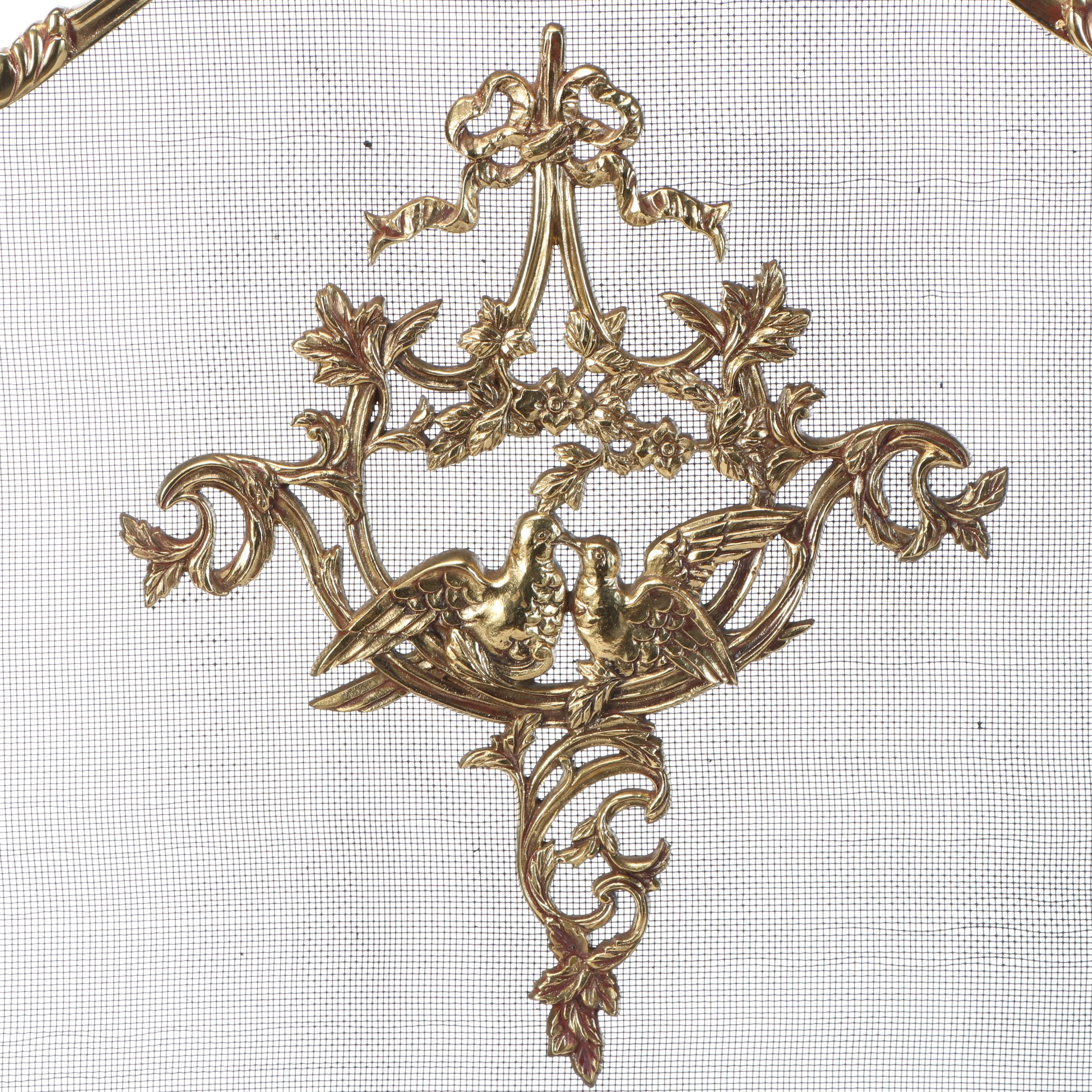 French Provincial Style Brass Finish Folding Fireplace Screen