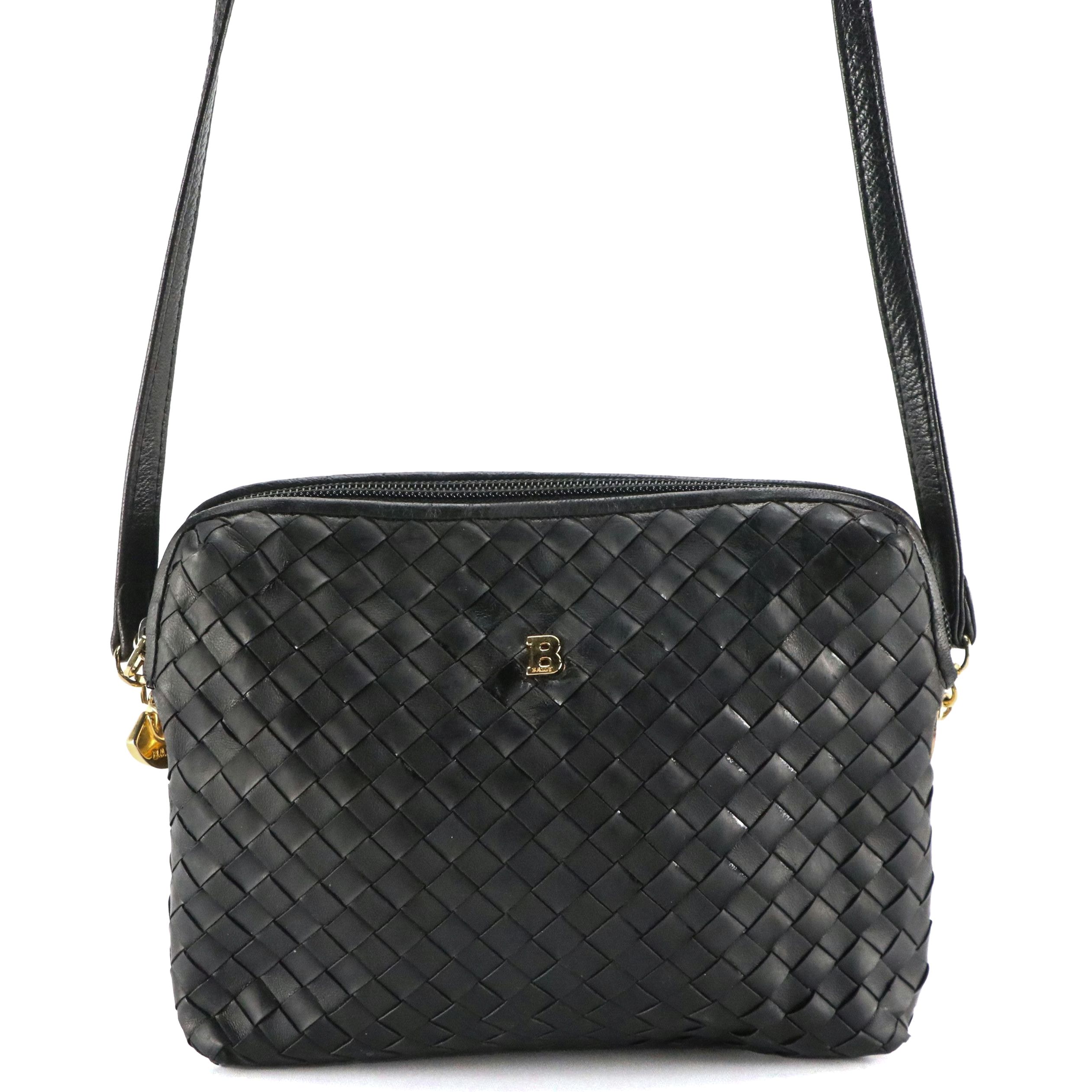 Bally Black Interwoven Leather Crossbody Bag