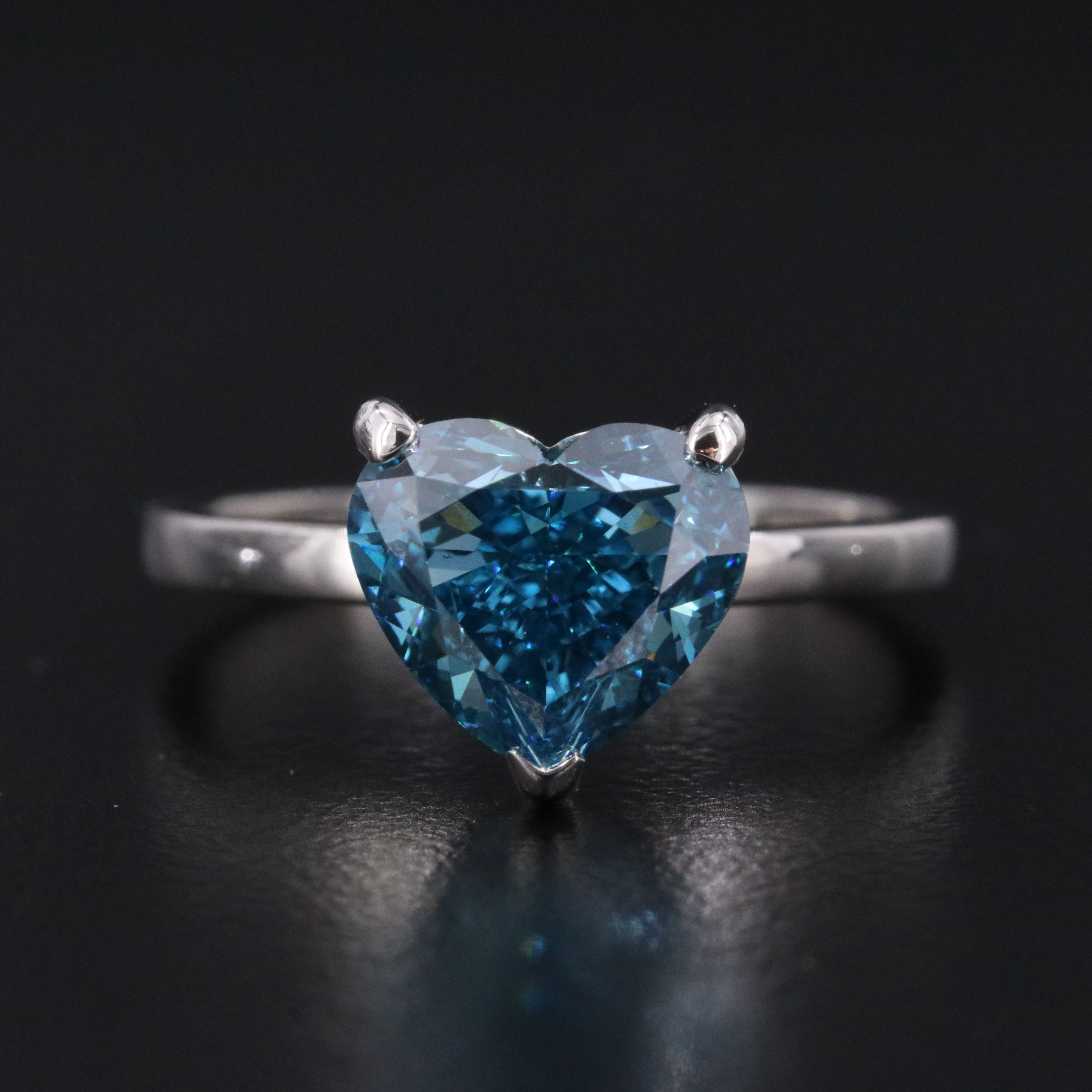 Platinum 3.01 CT Lab Grown Fancy Vivid Blue Diamond Ring with IGI Report